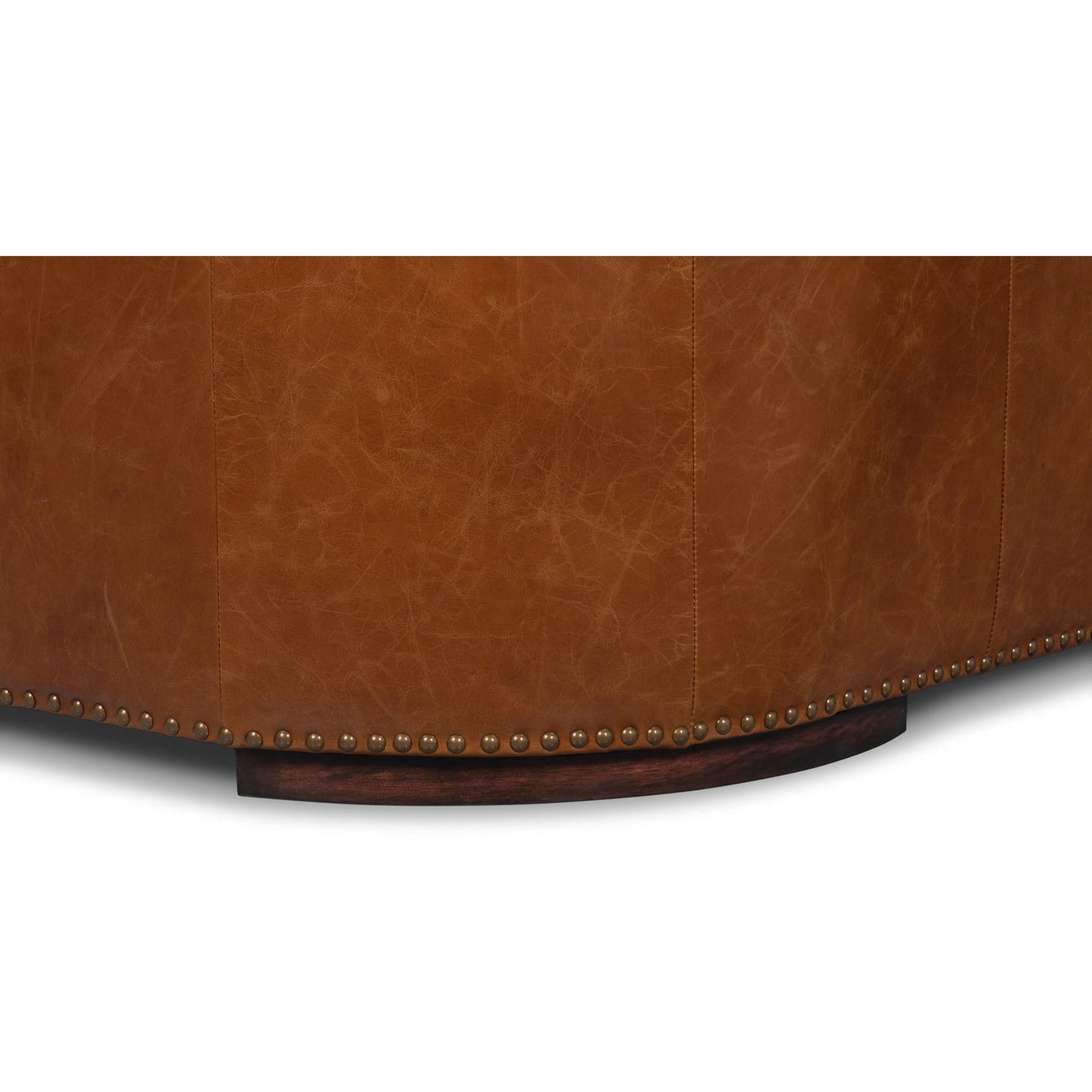 010 SI-2372542 | Closeup | McMillan Distilled Leather Sofa by Sarreid Ltd. in cuba brown. Made from cuba brown leather, wood, antique brass nail head in a unique style.