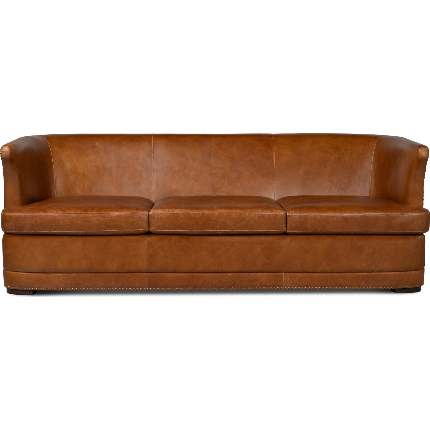 004 SI-2372542 | Additional Silo | McMillan Distilled Leather Sofa by Sarreid Ltd. in cuba brown. Made from cuba brown leather, wood, antique brass nail head in a unique style.