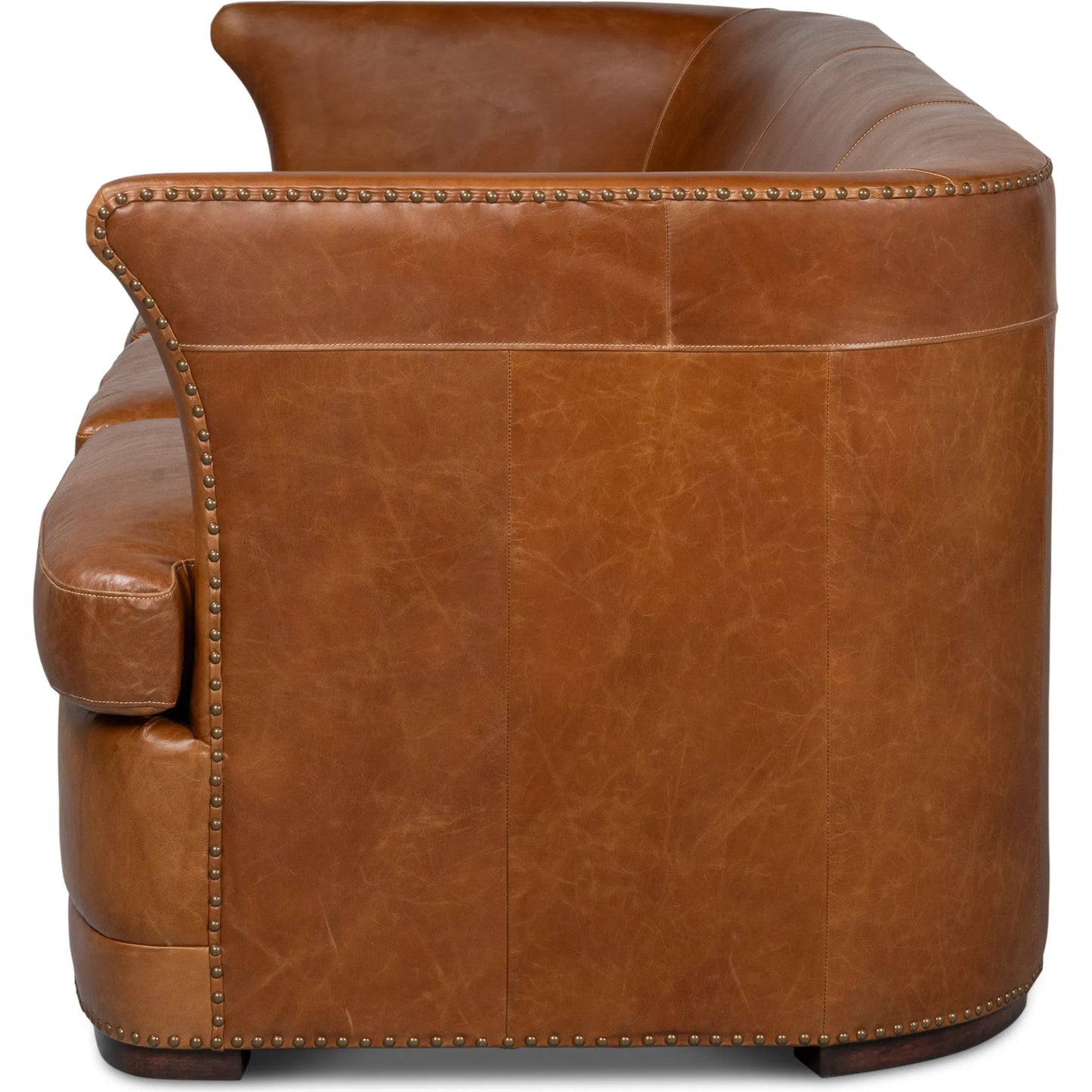 005 SI-2372542 | Additional Silo | McMillan Distilled Leather Sofa by Sarreid Ltd. in cuba brown. Made from cuba brown leather, wood, antique brass nail head in a unique style.