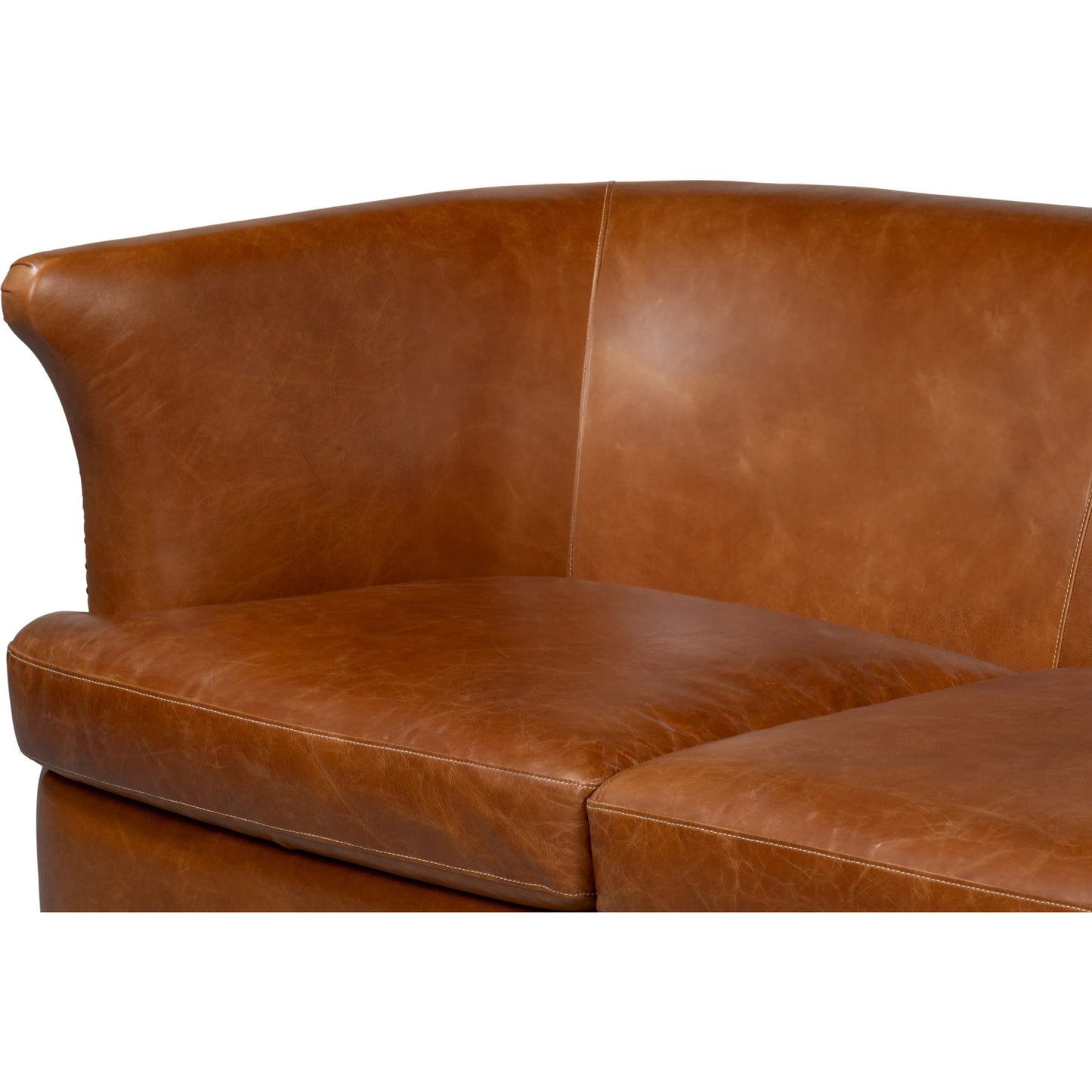 011 SI-2372542 | Closeup | McMillan Distilled Leather Sofa by Sarreid Ltd. in cuba brown. Made from cuba brown leather, wood, antique brass nail head in a unique style.