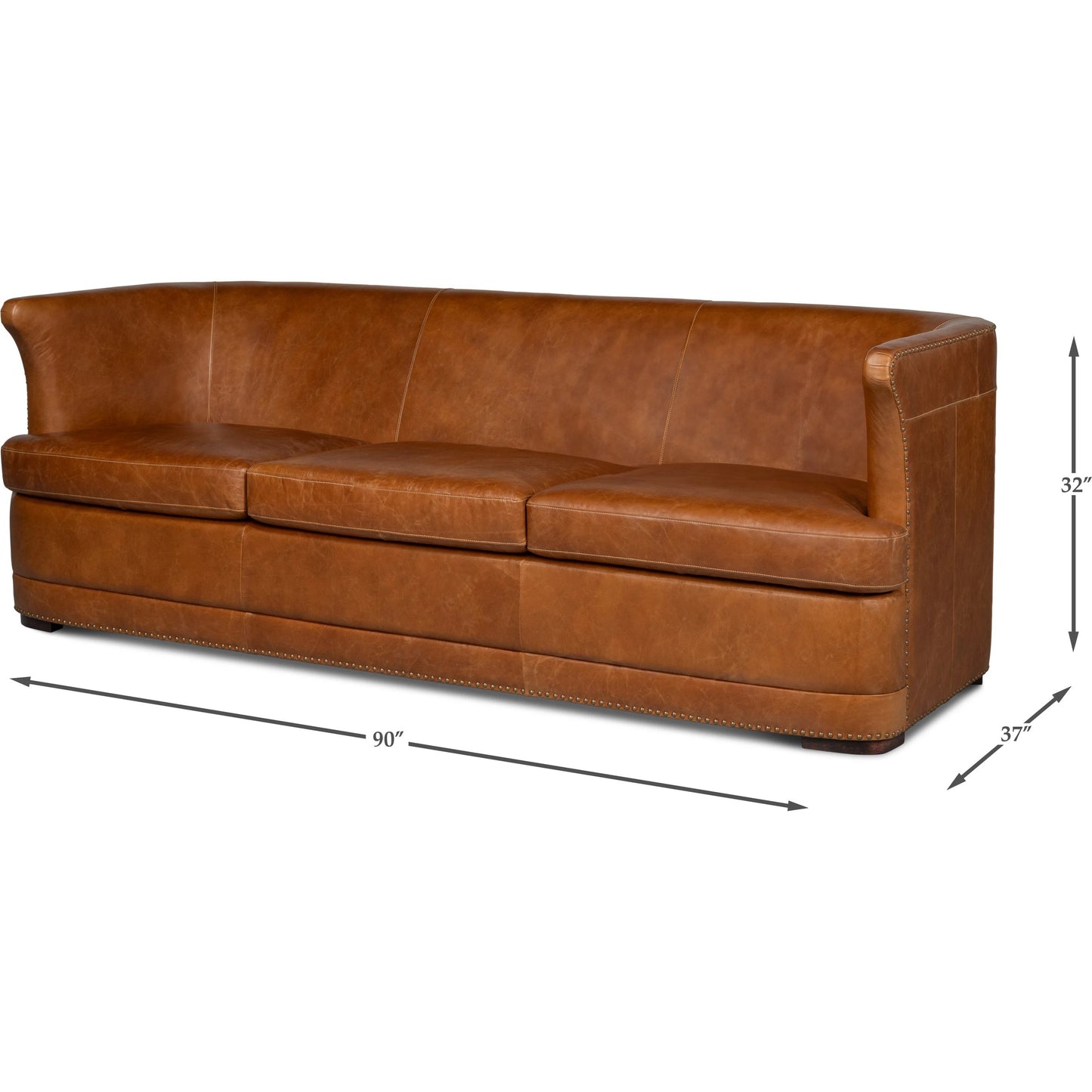 006 SI-2372542 | Additional Silo | McMillan Distilled Leather Sofa by Sarreid Ltd. in cuba brown. Made from cuba brown leather, wood, antique brass nail head in a unique style.
