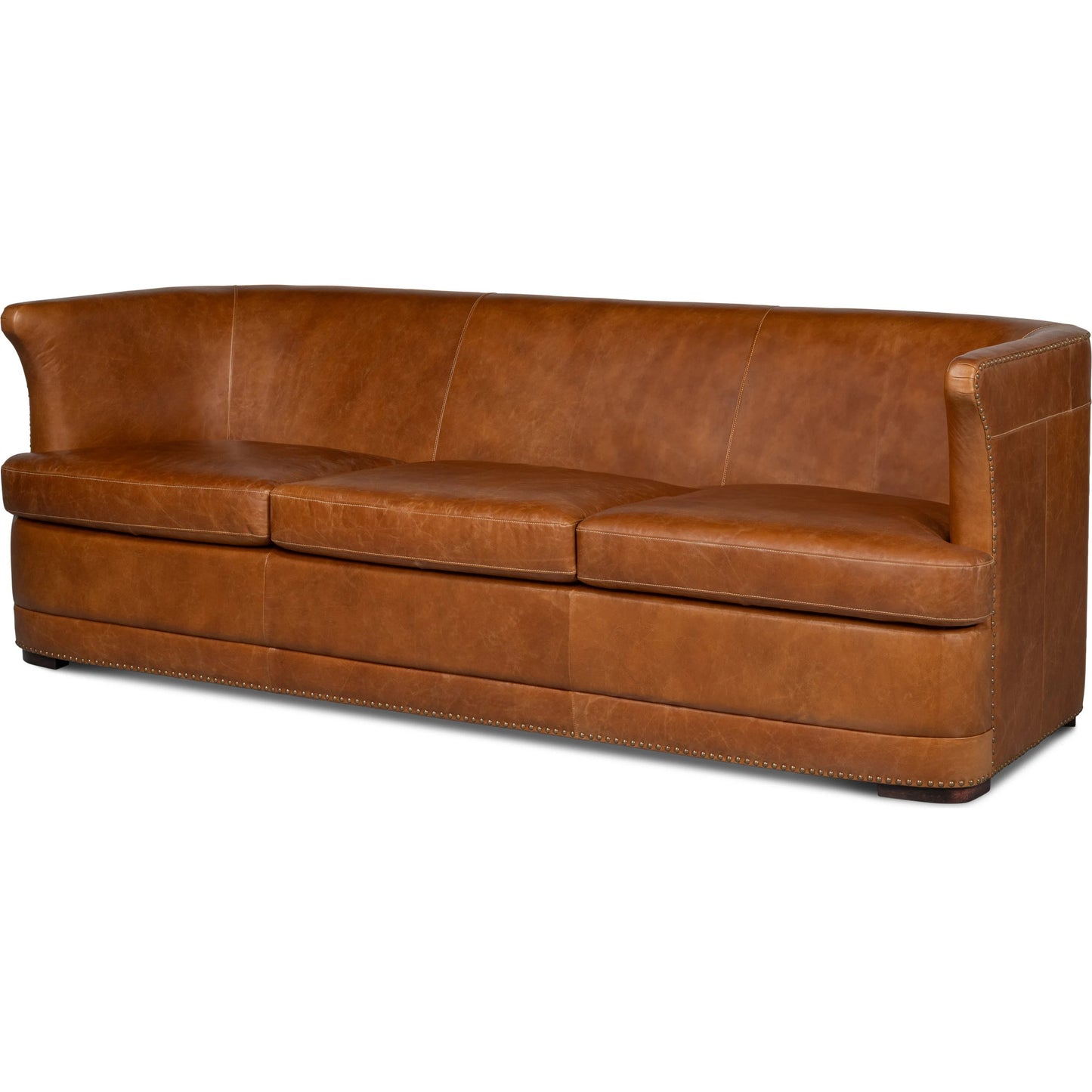 001 SI-2372542 | Primary Silo | McMillan Distilled Leather Sofa by Sarreid Ltd. in cuba brown. Made from cuba brown leather, wood, antique brass nail head in a unique style.