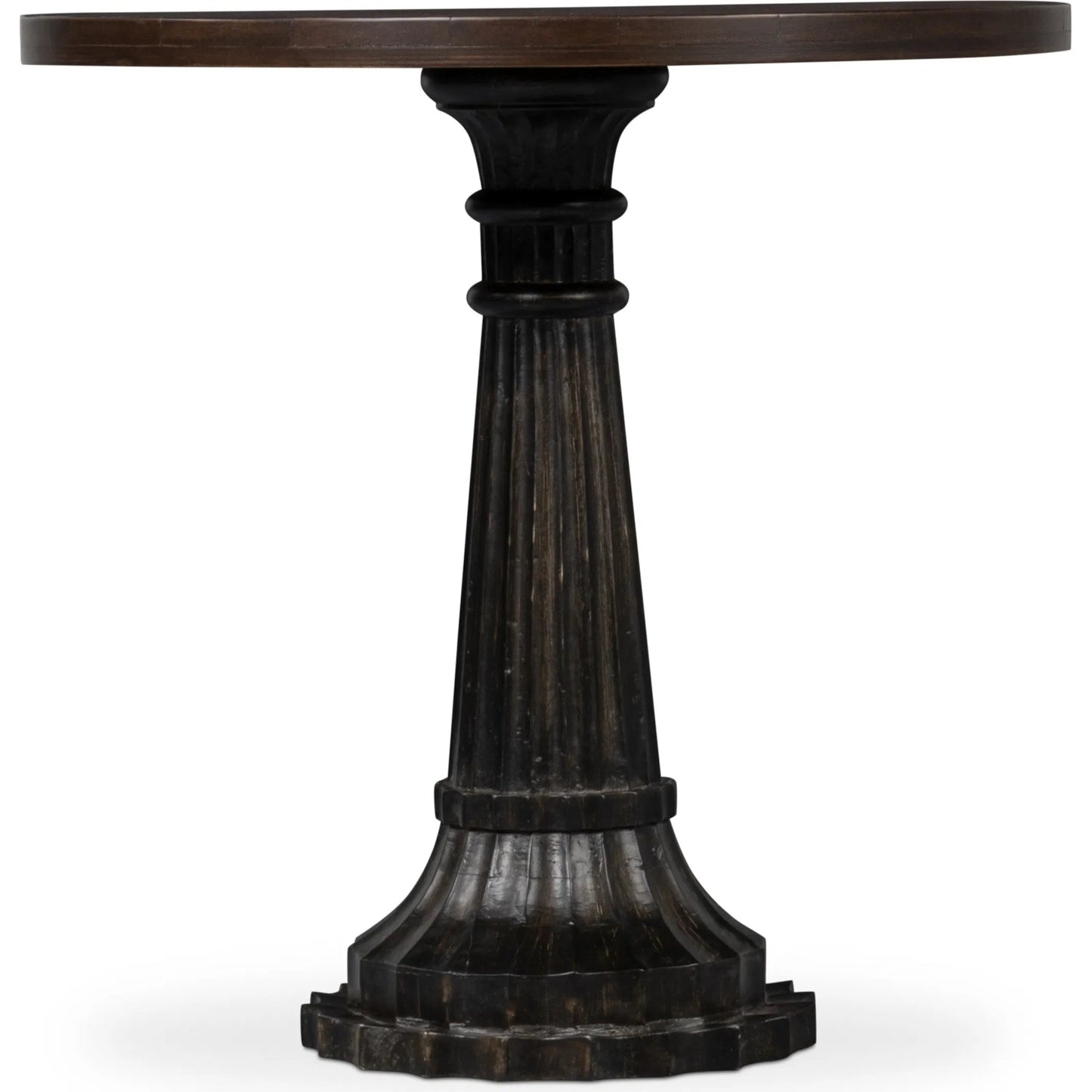 011 SI-2238515 | Additional Silo | Alister Round End Table by Sarreid Ltd. in antique walnut. Made from mango wood, wood on wood inlay top in a unique style.