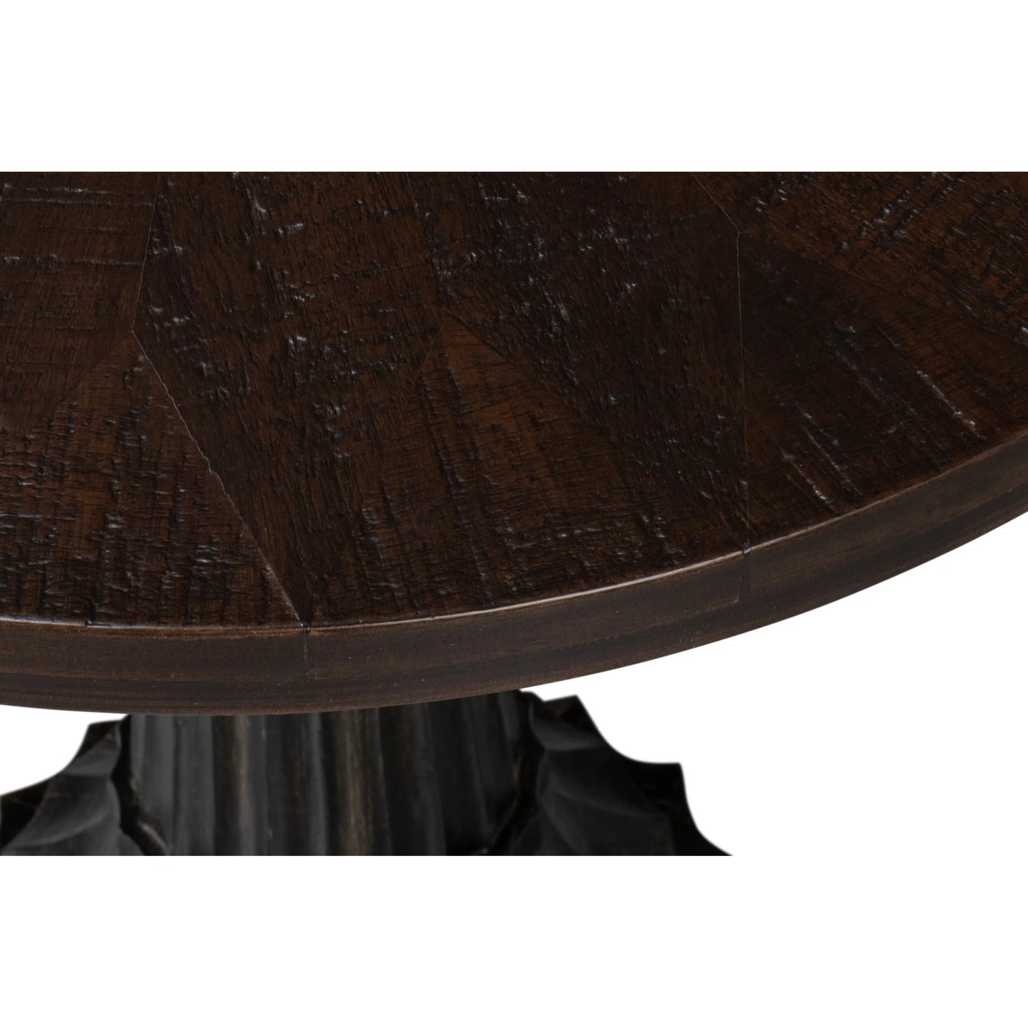 009 SI-2238515 | Additional Silo | Alister Round End Table by Sarreid Ltd. in antique walnut. Made from mango wood, wood on wood inlay top in a unique style.