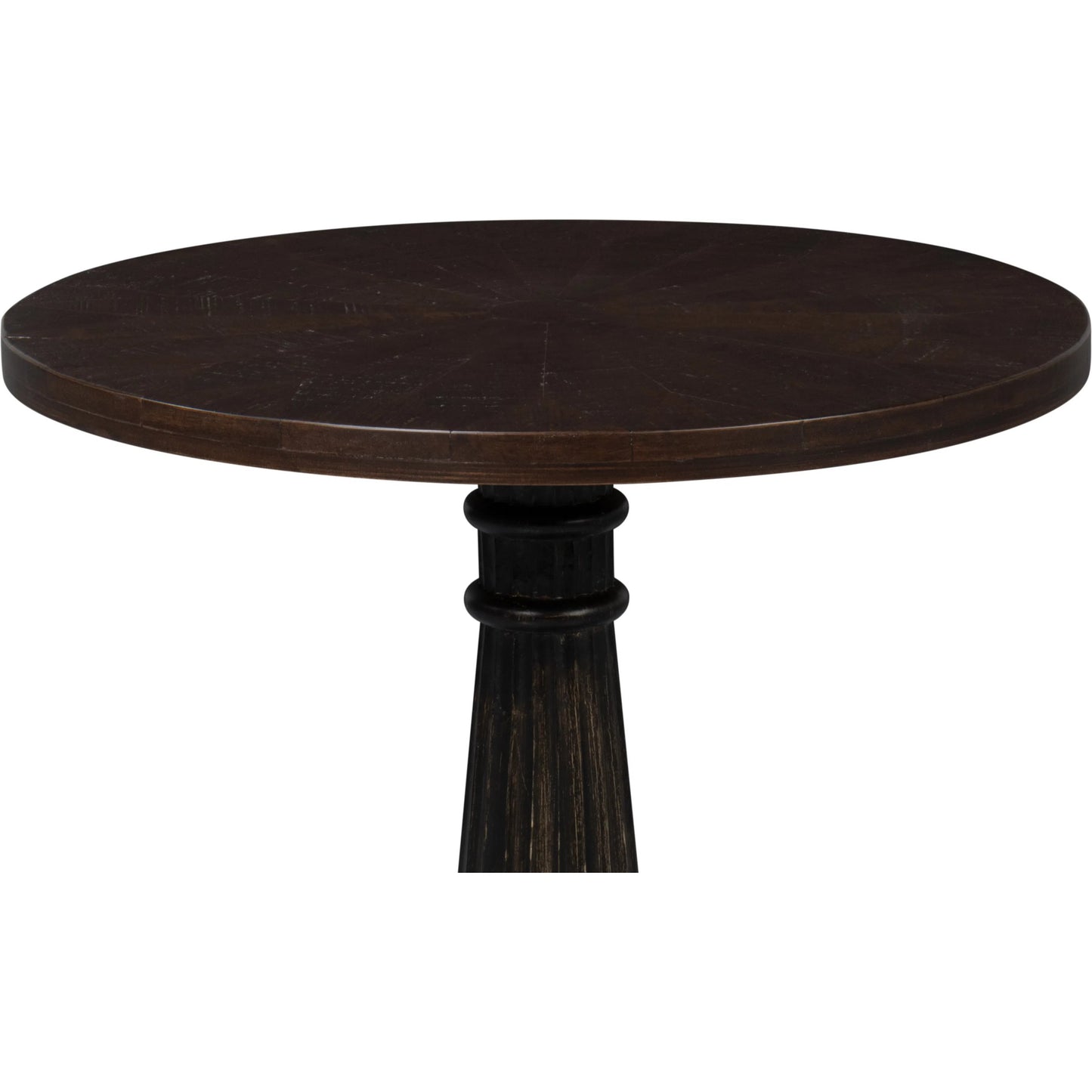 002 SI-2238515 | Additional Silo | Alister Round End Table by Sarreid Ltd. in antique walnut. Made from mango wood, wood on wood inlay top in a unique style.