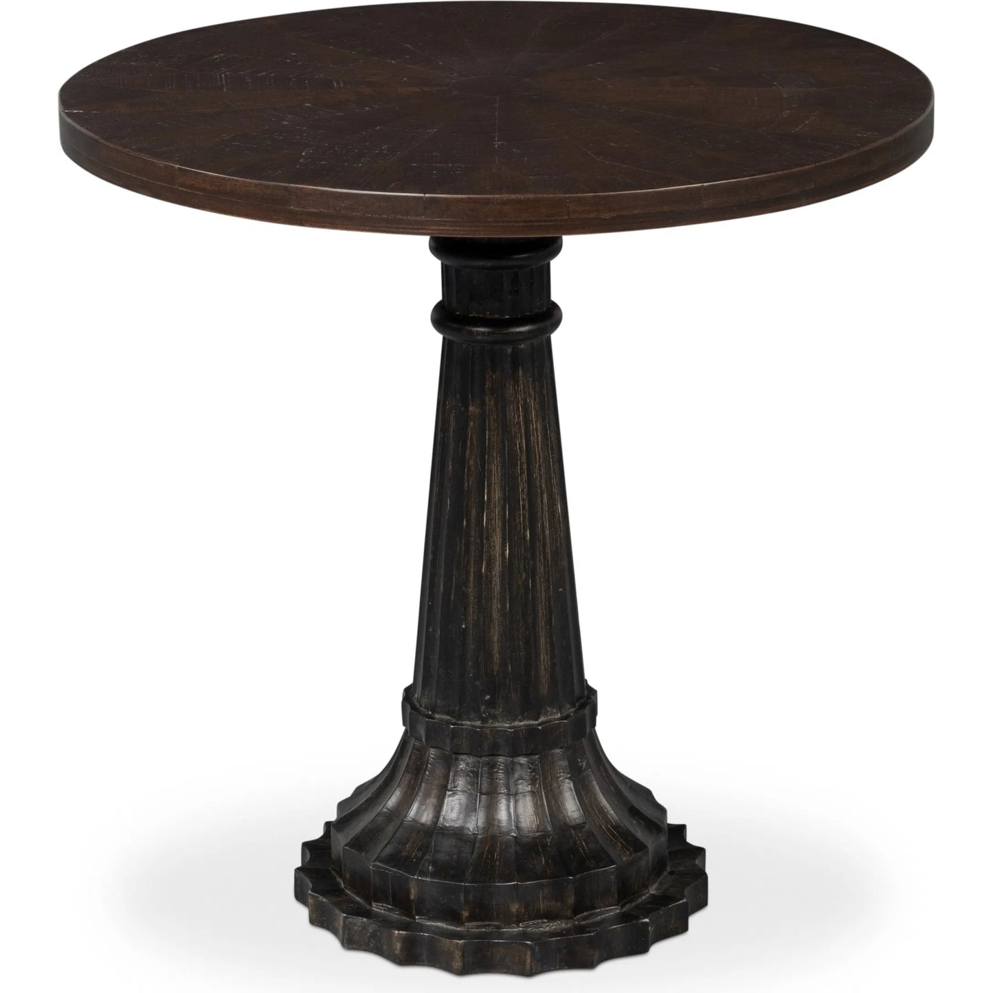 012 SI-2238515 | Additional Silo | Alister Round End Table by Sarreid Ltd. in antique walnut. Made from mango wood, wood on wood inlay top in a unique style.