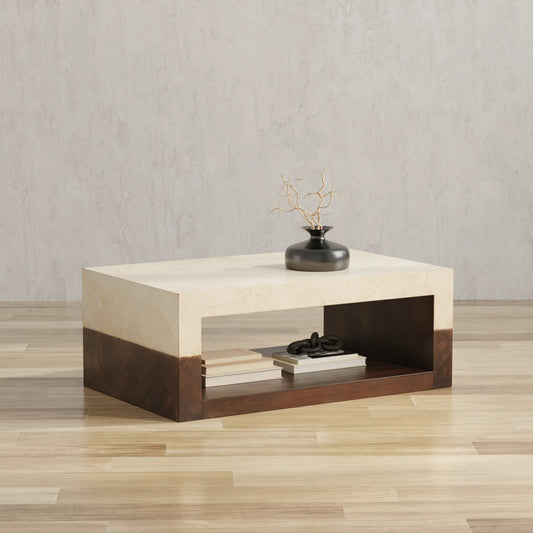 Rowan Coffee Table by Sarreid Ltd. in brown. Made from mango wood in a modern style.