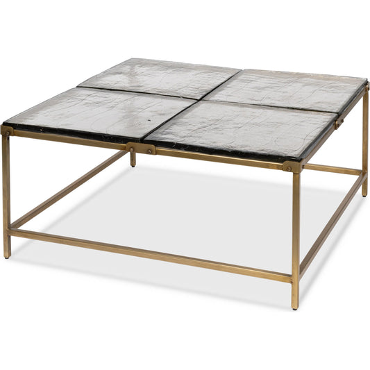 Titus Coffee Table by Sarreid Ltd. in bronze and cast glass top. Made from unique in a modern style.