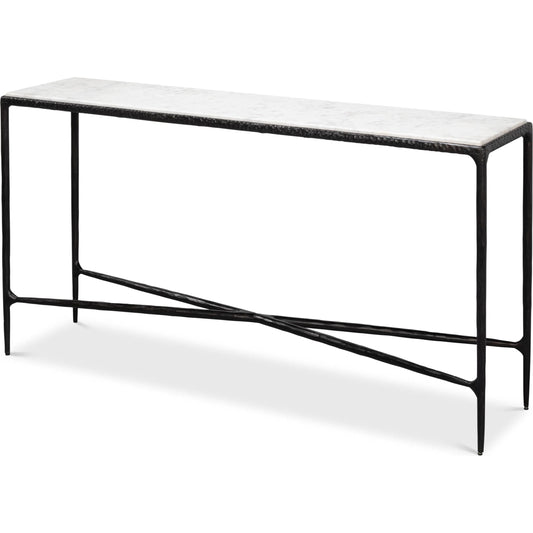Dakor Console Table by Sarreid Ltd. in black. Made from forged iron, white marble in a modern style.