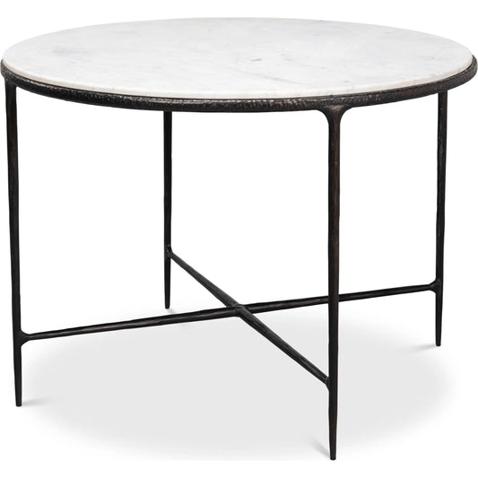 Dakor Round Breakfast Table by Sarreid Ltd. in black. Made from forged iron, white marble in a modern style.