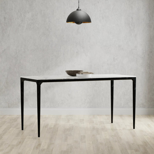 Dakor Dining Table by Sarreid Ltd. in black. Made from forged iron, white marble in a modern style.