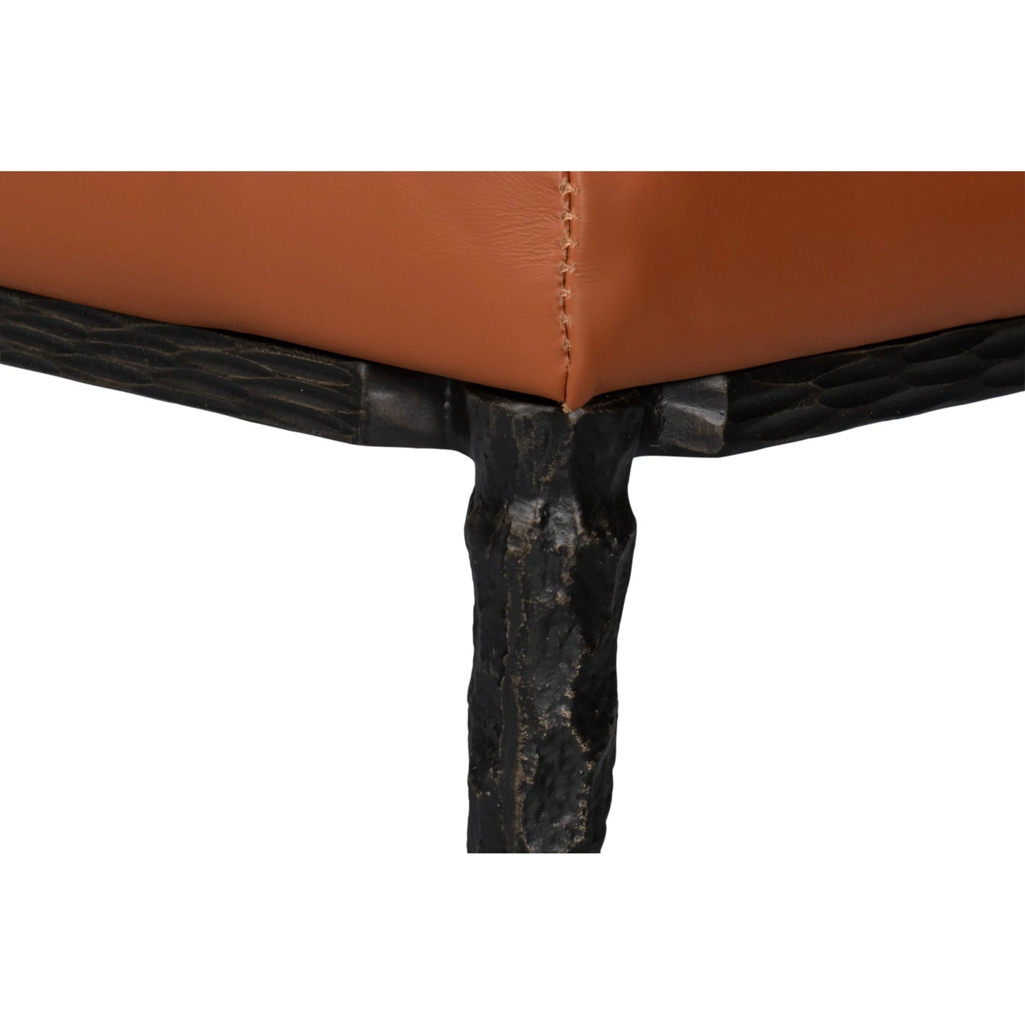 013 SI-2262540 | Closeup | Kings Road Leather Bench by Sarreid Ltd. in brown and iron, leather, cow leather. Made from unique in a traditional style.