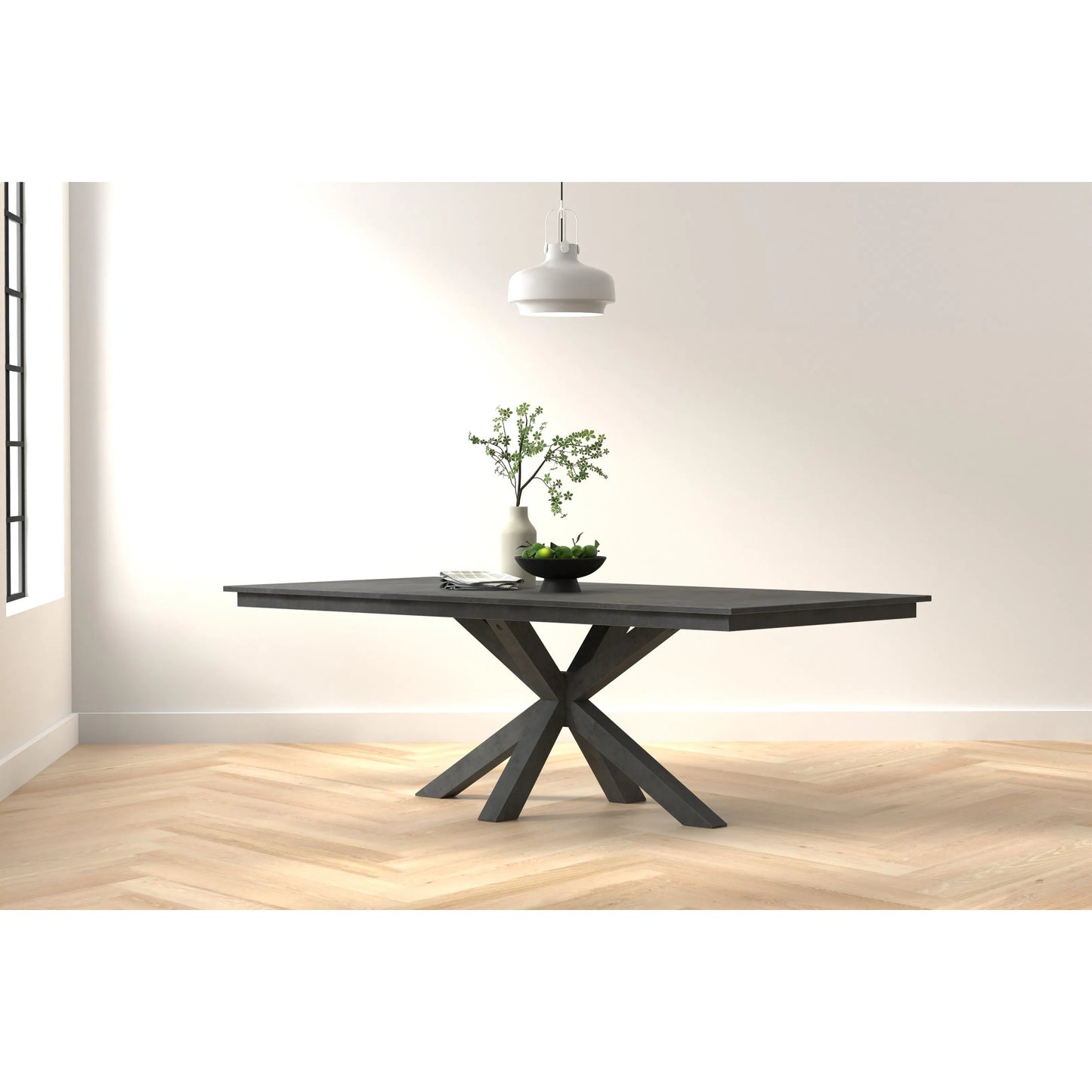 013 SI-2238544 | Lifestyle | Eich Dining Table by Sarreid Ltd. in stone grey. Made from tulip wood, tanganika walnut veneer in a unique style.