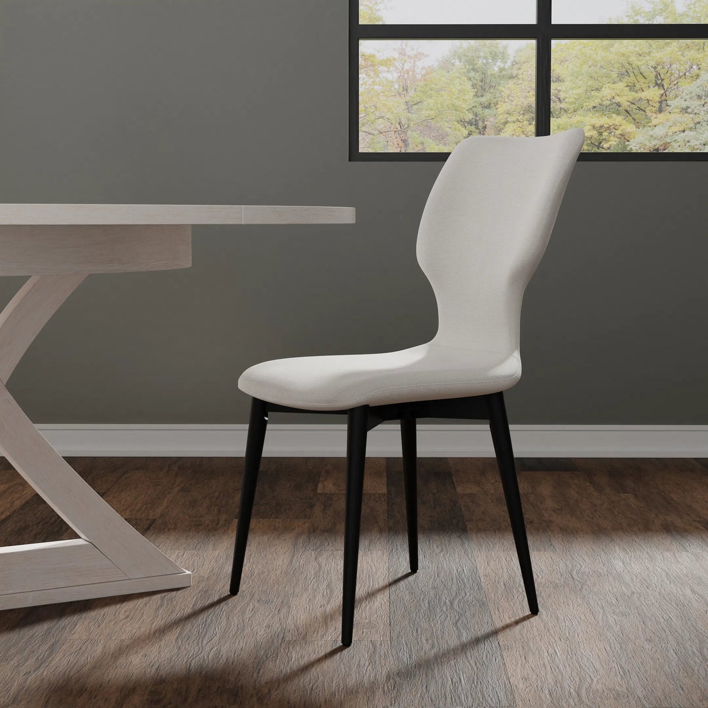 012 SI-2238545 | Lifestyle | Contour Side Chair by Sarreid Ltd. in ivory. Made from beechwood, plywood in a transitional style.