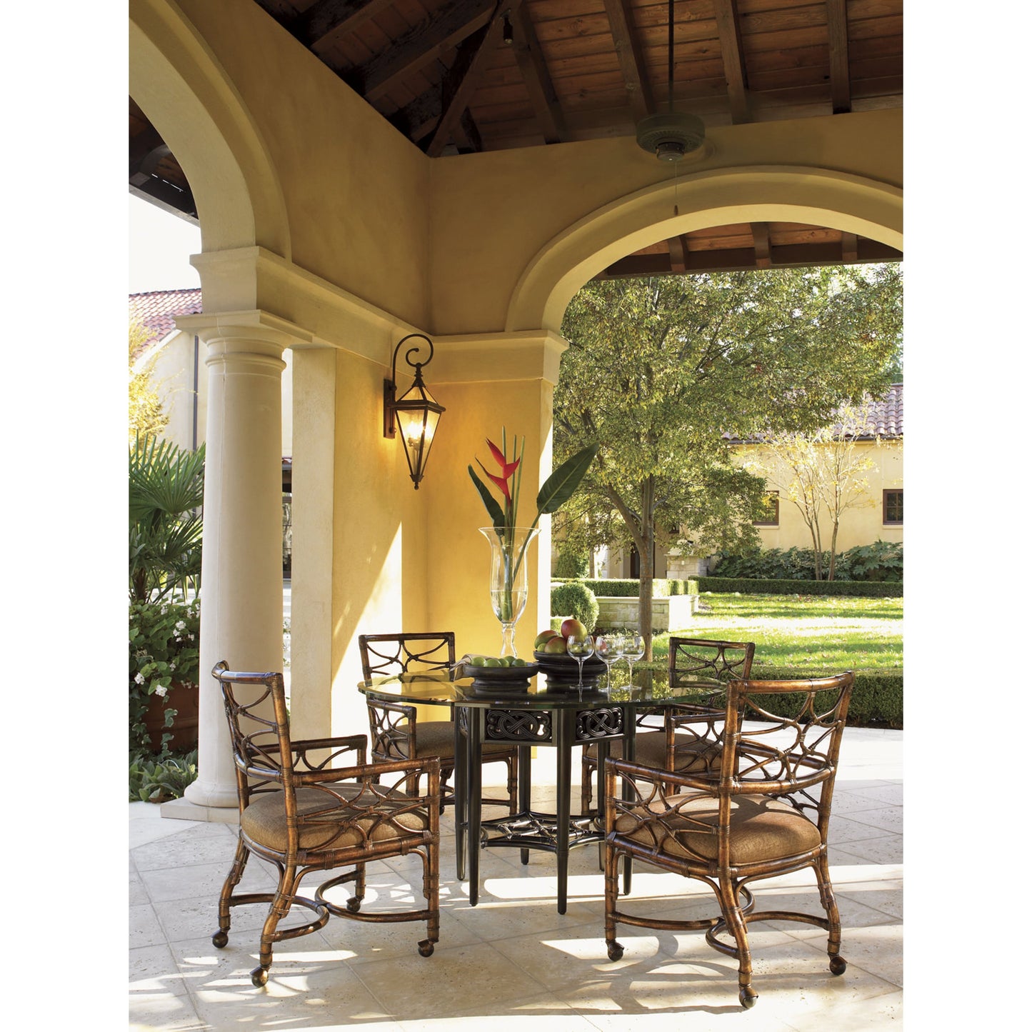 006 SR-836502 | Lifestyle | Sugar and Lace Dining Table by Tommy Bahama Home in ribbon stripe mahogany. Made from unique in a transitional style.