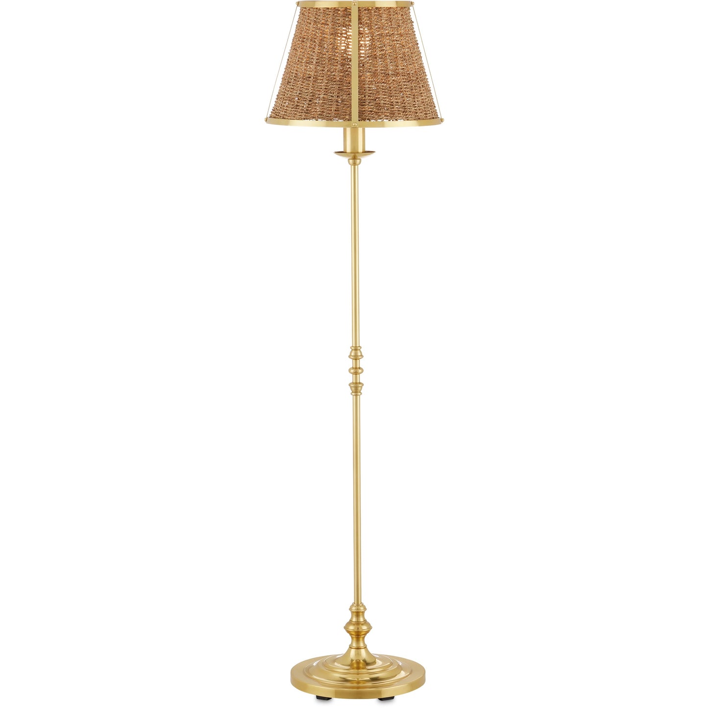 003 SI-2133901 | Additional Silo | Deauville Floor Lamp by Currey and Company in polished brass, natural. Made from metal, seagrass in a cottage & farmhouse style.
