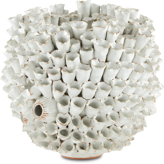 Manitapi Medium White Vase by Currey and Company in white. Made from ceramic in a coastal style.