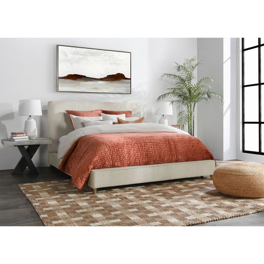 Tate Upholstered Bed by Classic Home in cream. Made from 86.5% polyester, 10% viscose, 3.5% nylon, acacia wood, pu foam, polyester fiber padding in a modern style.