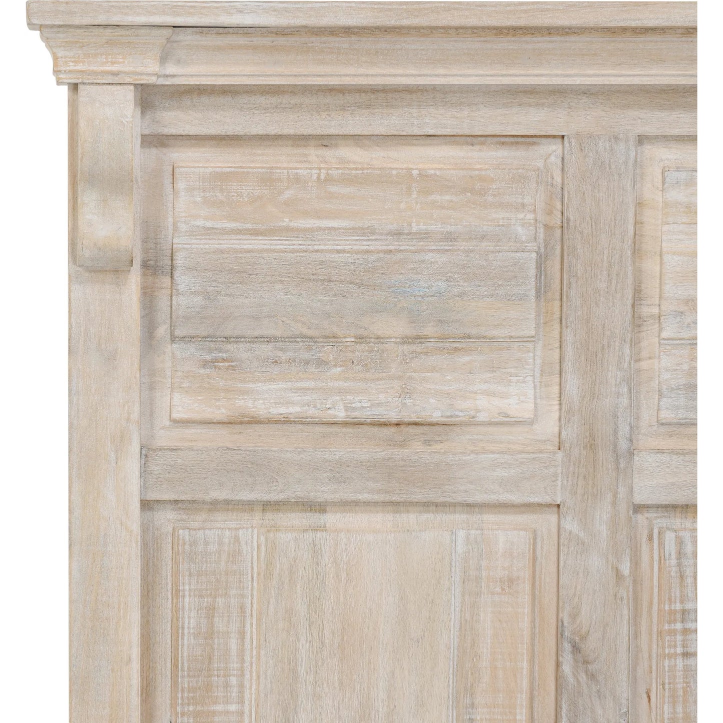 012 SI-2256337,SI-2256338 | Closeup | Adelaide Eastern Mango Wood Bed by Classic Home in white wash. Made from mango wood in a transitional style.
