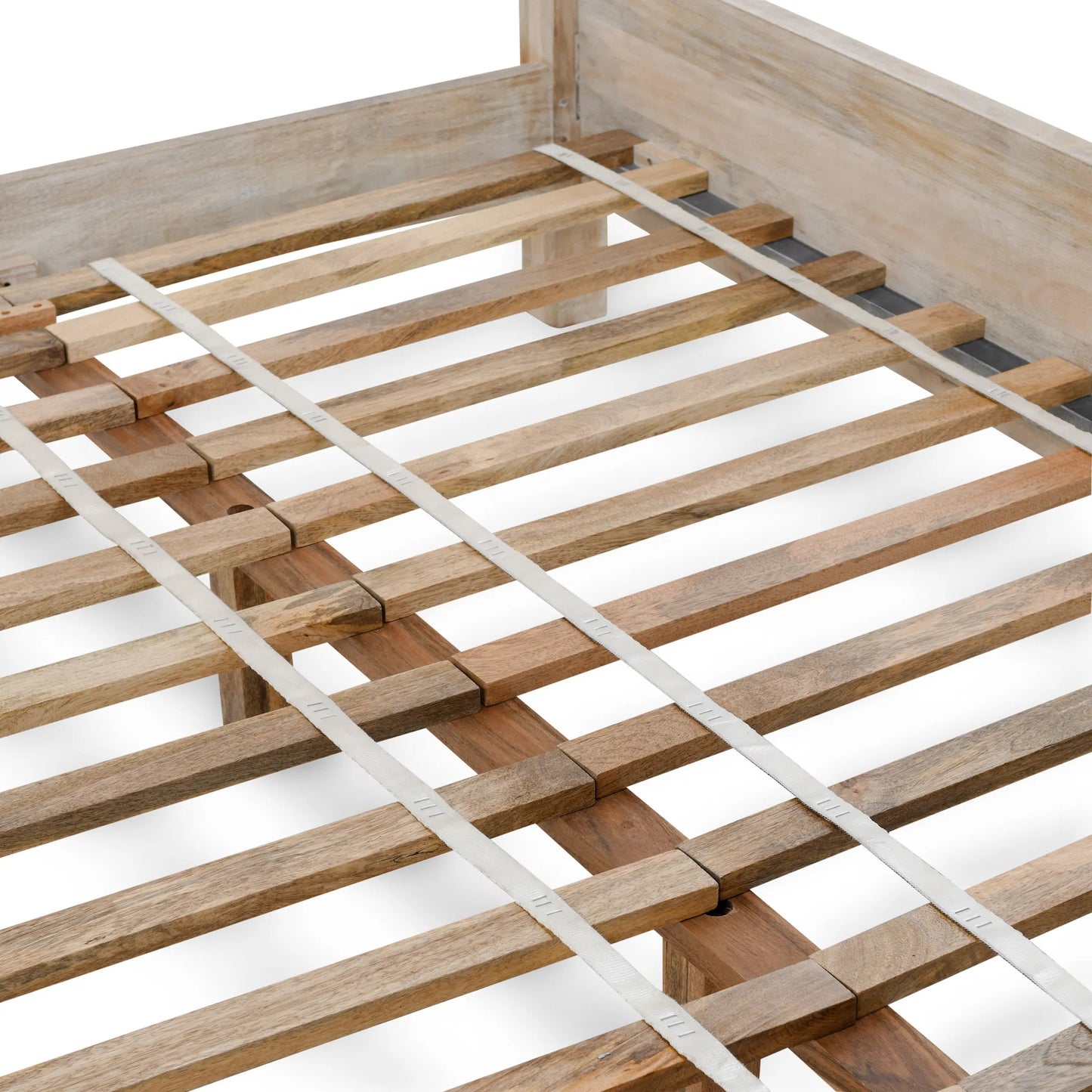 009 SI-2256337,SI-2256338 | Closeup | Adelaide Eastern Mango Wood Bed by Classic Home in white wash. Made from mango wood in a transitional style.