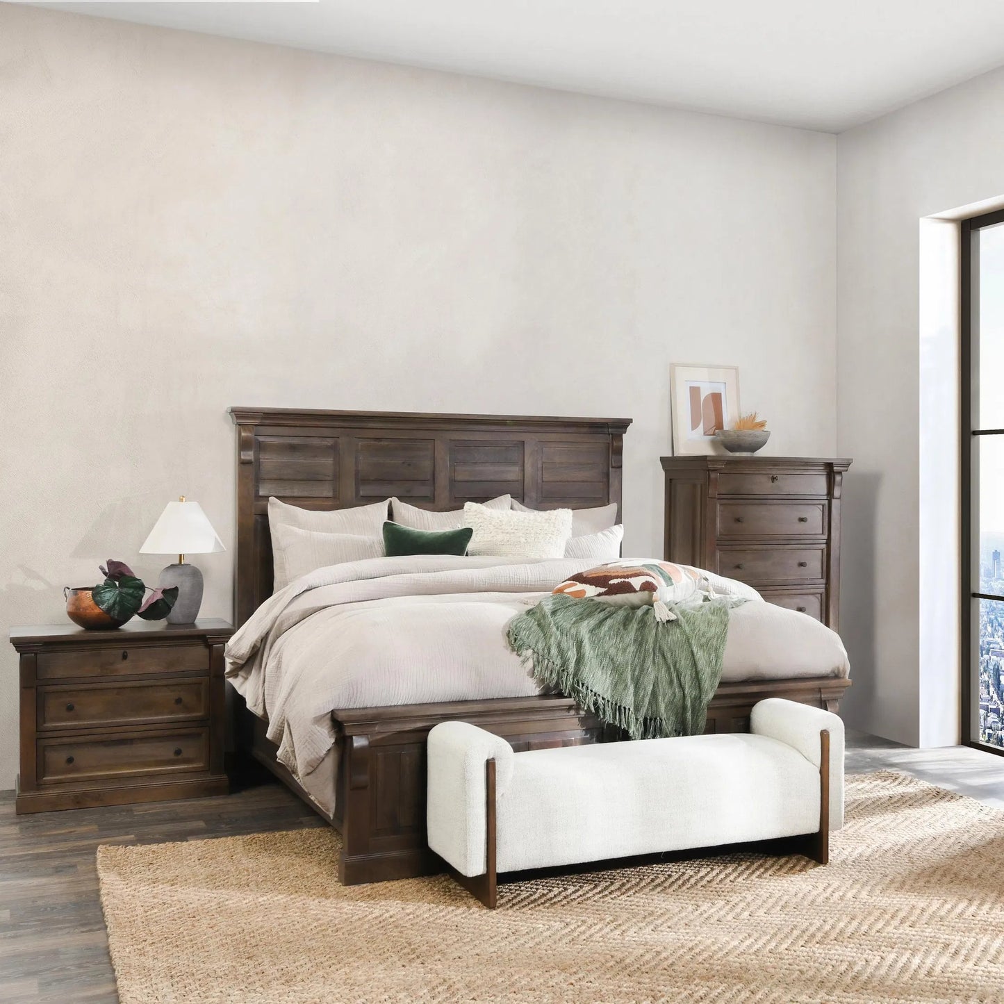 012 SI-2238942 | Lifestyle | Adelaide Three-Drawer Mango Wood Nightstand by Classic Home in cocoa brown. Made from mango wood in a traditional style.
