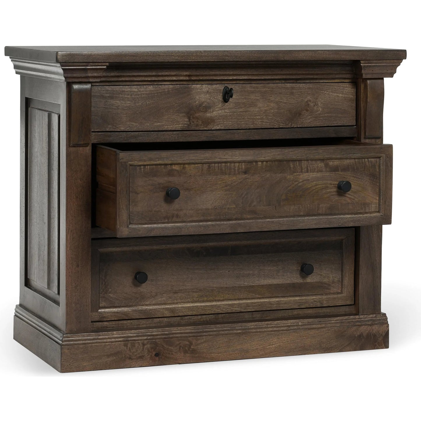 003 SI-2238942 | Additional Silo | Adelaide Three-Drawer Mango Wood Nightstand by Classic Home in cocoa brown. Made from mango wood in a traditional style.