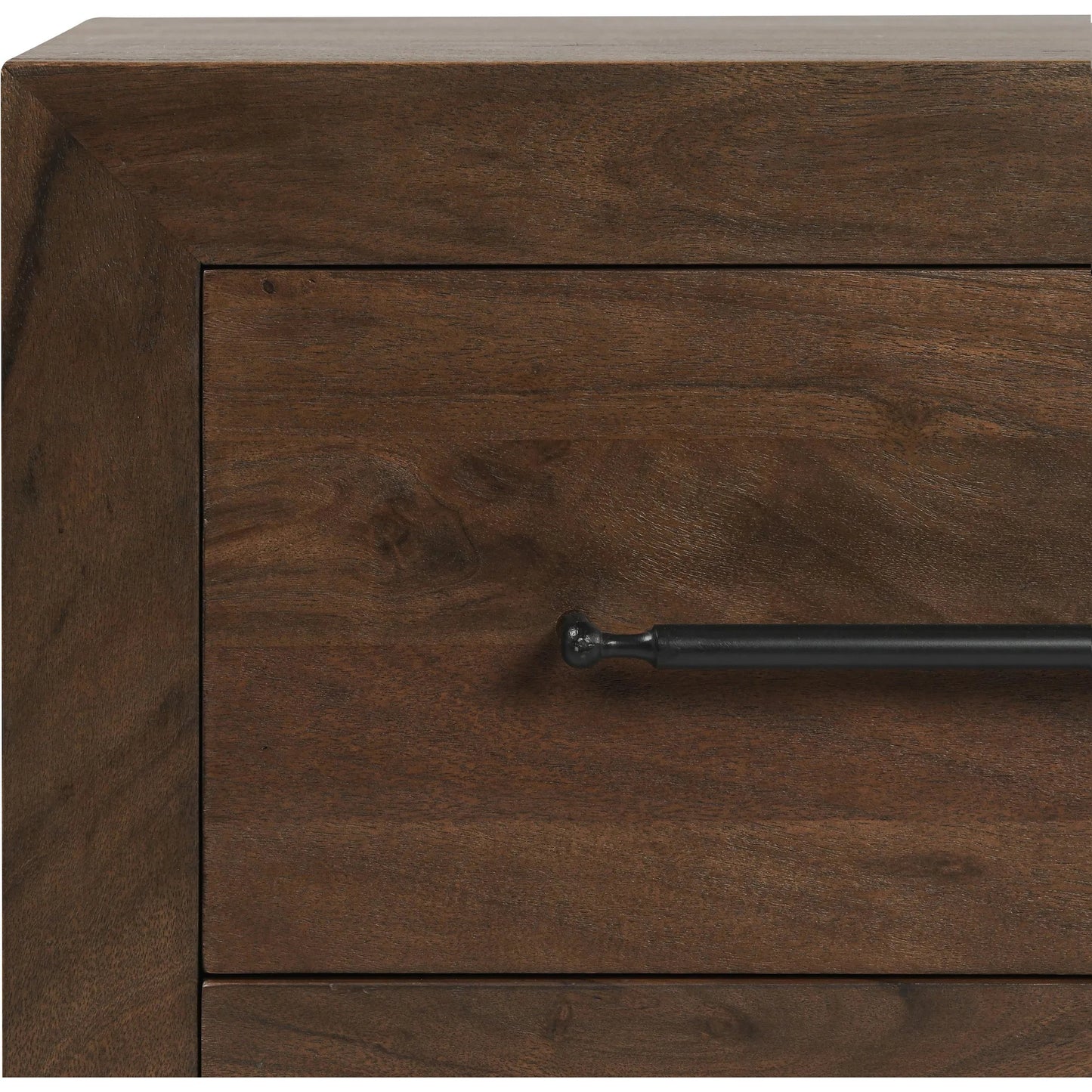 010 SI-2238943 | Closeup | Jaxon Two-Drawer Acacia Wood Nightstand by Classic Home in cocoa brown. Made from acacia wood in a traditional style.