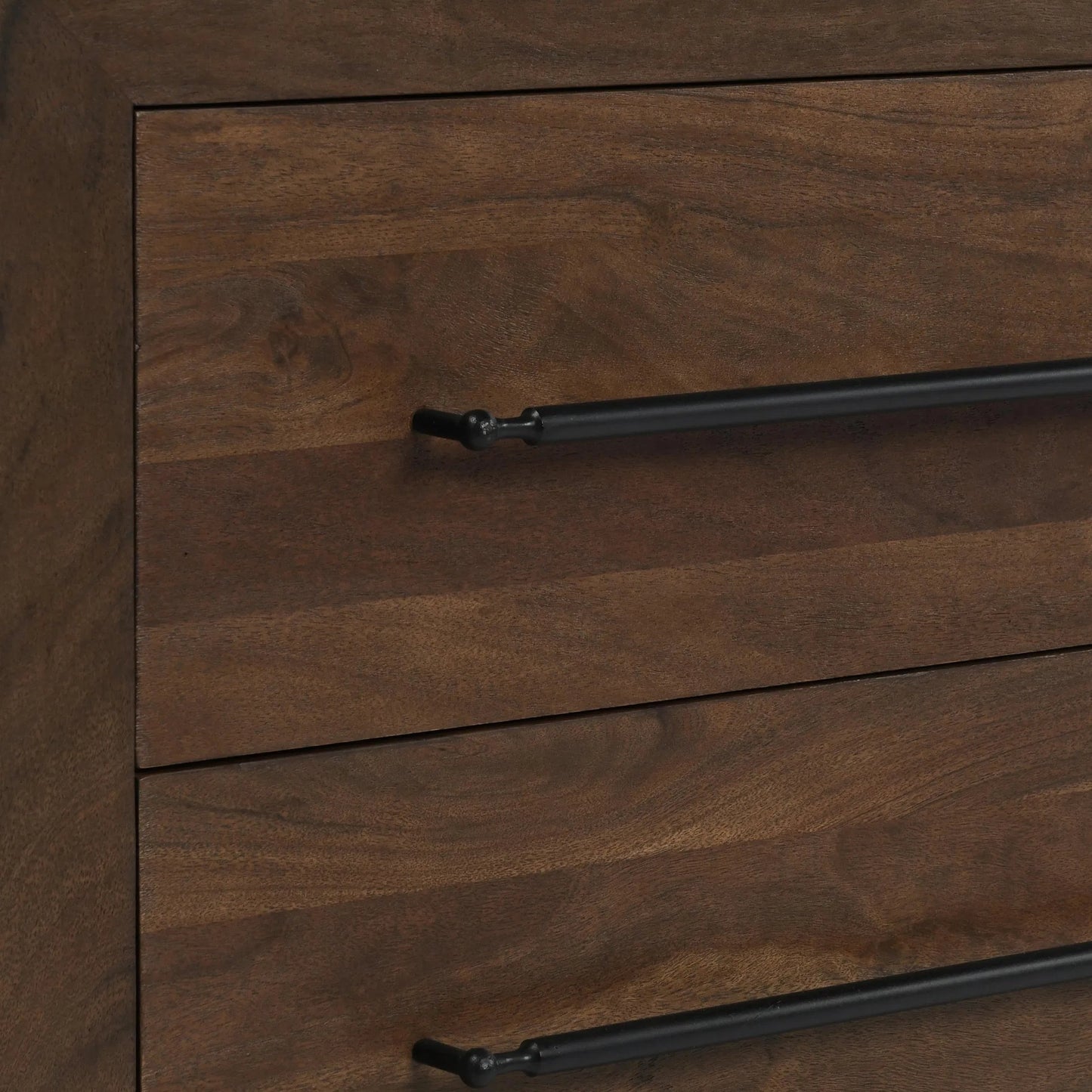006 SI-2238943 | Closeup | Jaxon Two-Drawer Acacia Wood Nightstand by Classic Home in cocoa brown. Made from acacia wood in a traditional style.