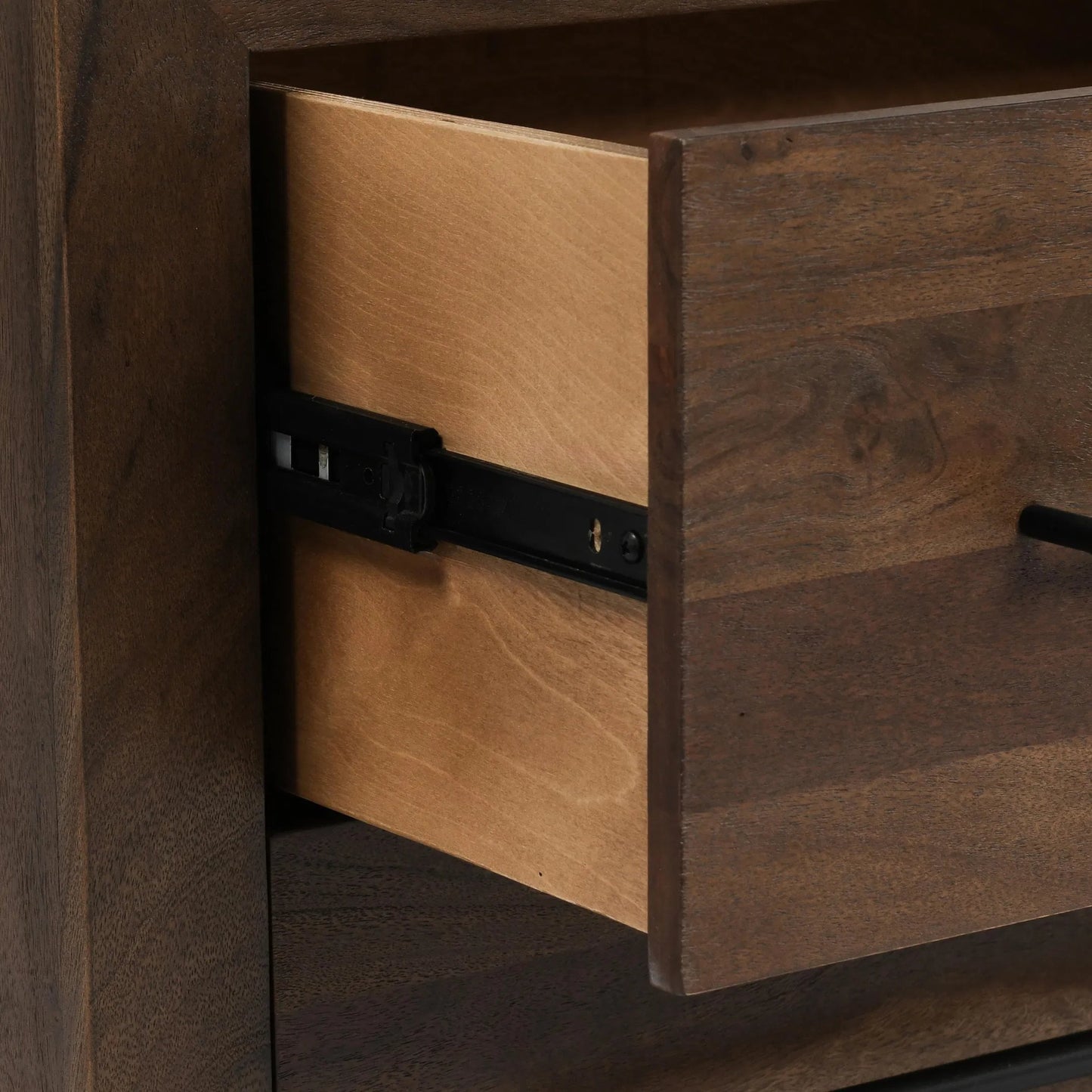 011 SI-2238943 | Closeup | Jaxon Two-Drawer Acacia Wood Nightstand by Classic Home in cocoa brown. Made from acacia wood in a traditional style.