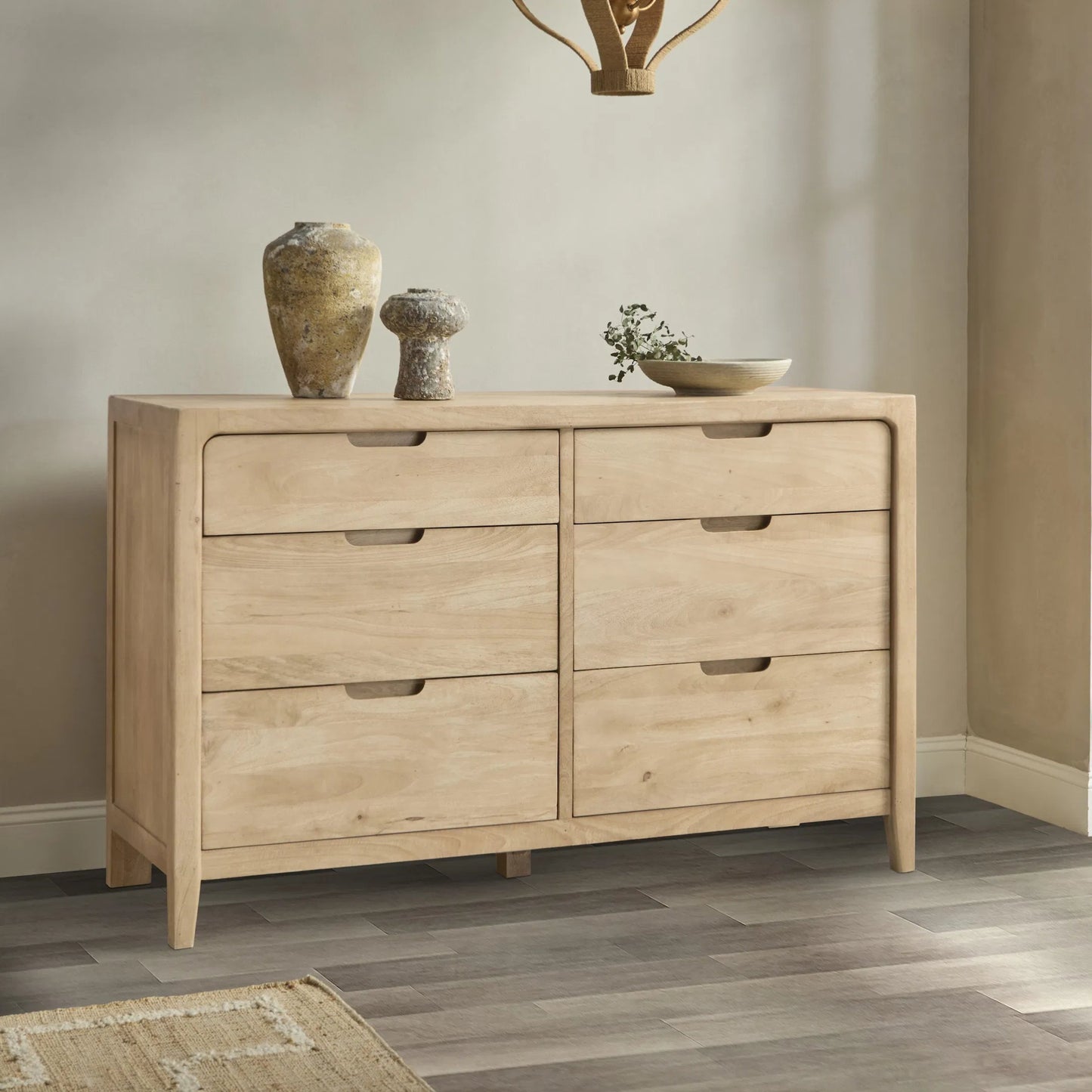 008 SI-2353755 | Closeup | Laguna 6-Drawer Mango Wood Dresser by Classic Home in natural. Made from mango wood in a unique style.