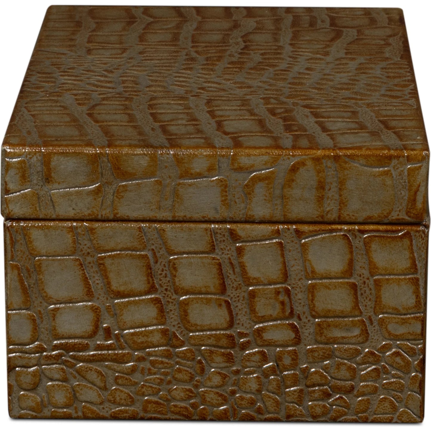 017 SI-2238588 | Additional Silo | Candece Leather Box by Sarreid Ltd.. Made from croco embossed leather over wood in a unique style.