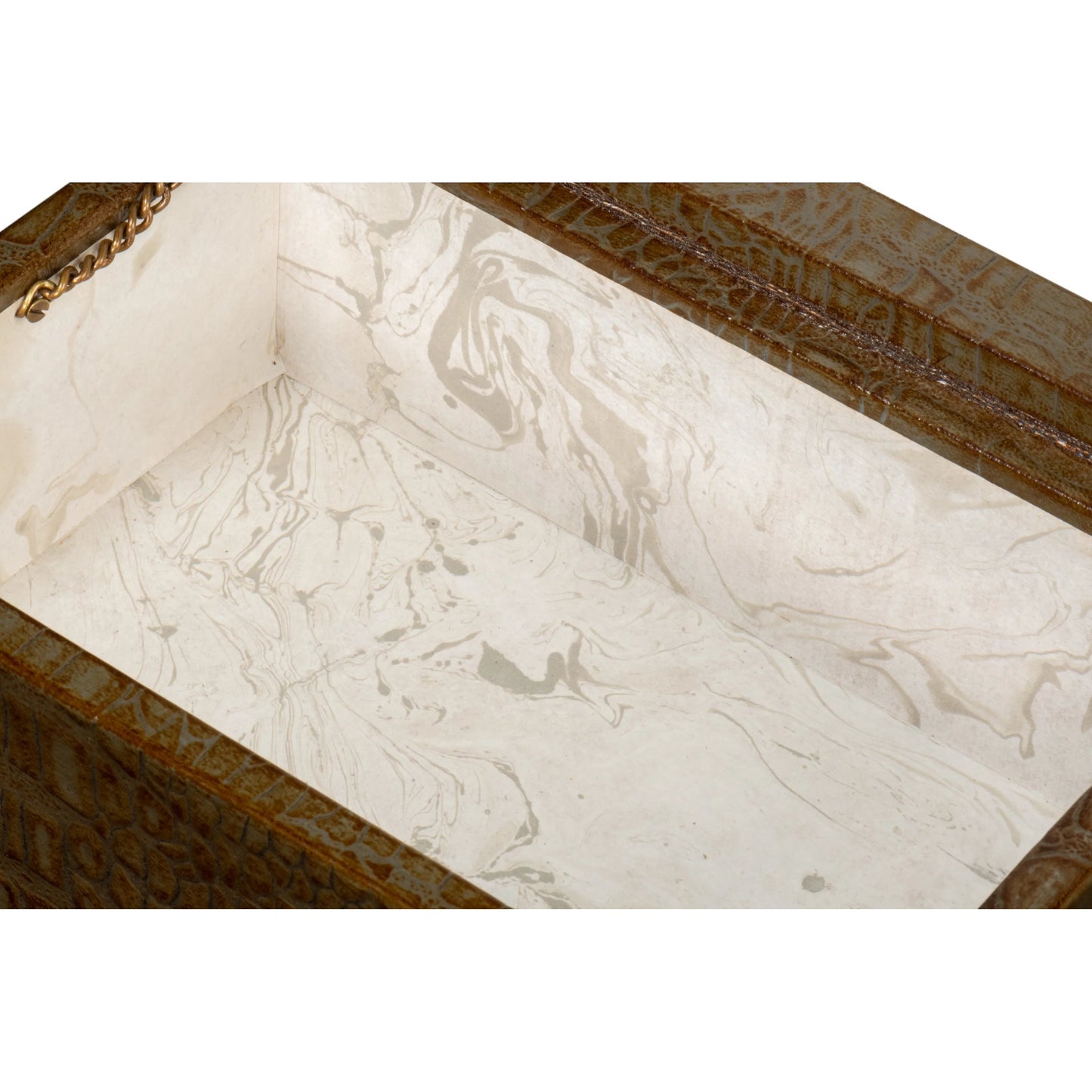 020 SI-2238588 | Closeup | Candece Leather Box by Sarreid Ltd.. Made from croco embossed leather over wood in a transitional style.