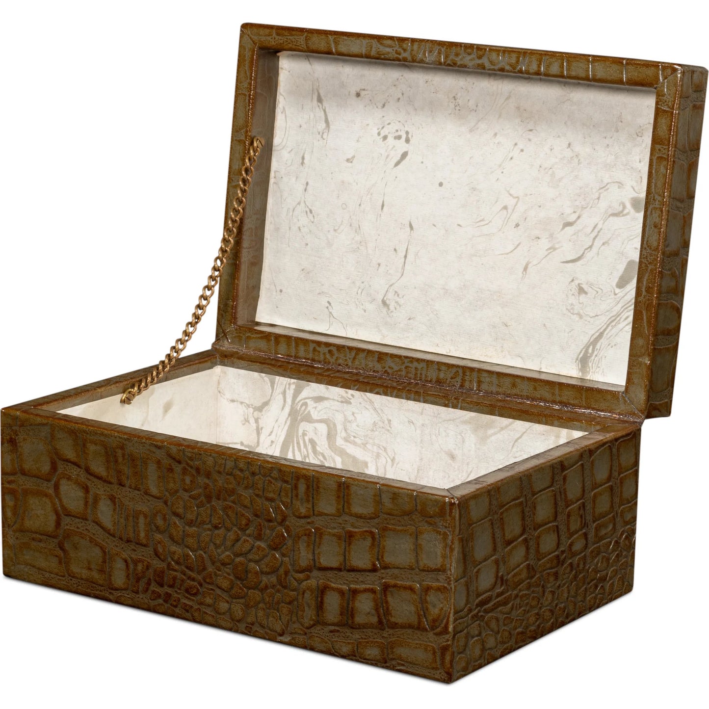 019 SI-2238588 | Additional Silo | Candece Leather Box by Sarreid Ltd.. Made from croco embossed leather over wood in a unique style.