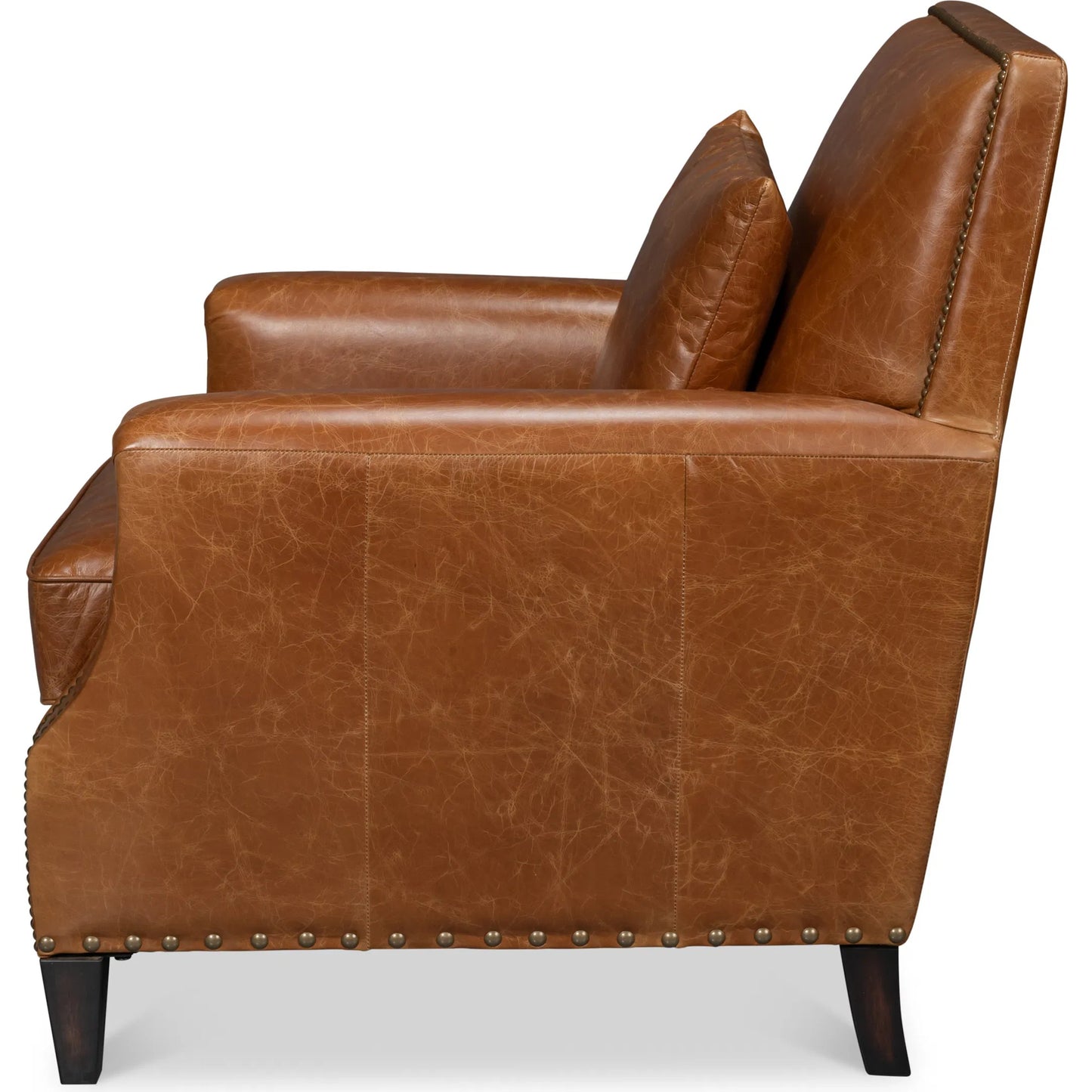 009 SI-2238614 | Additional Silo | Dimity Distilled Leather Chair by Sarreid Ltd. in brown. Made from cuba brown leather, wood in a unique style.