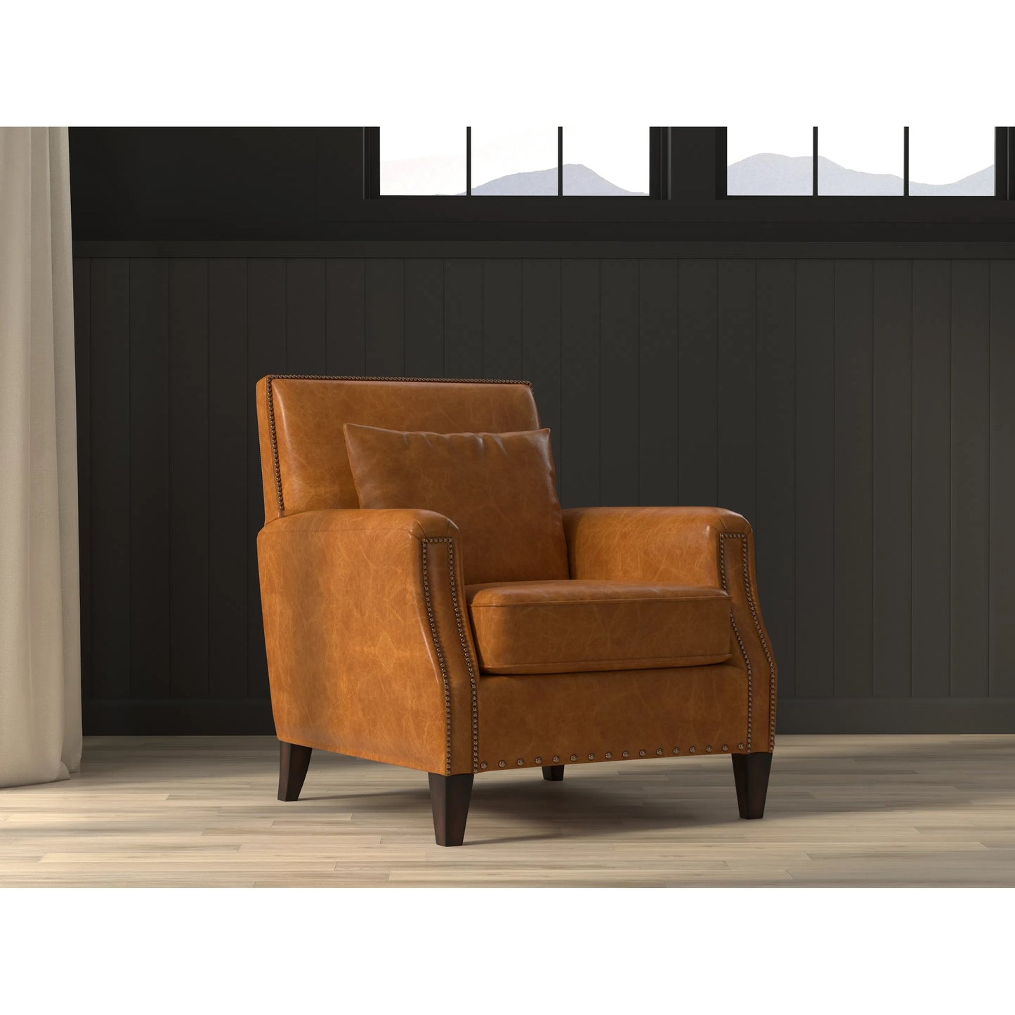 014 SI-2238614 | Lifestyle | Dimity Distilled Leather Chair by Sarreid Ltd. in brown. Made from cuba brown leather, wood in a unique style.