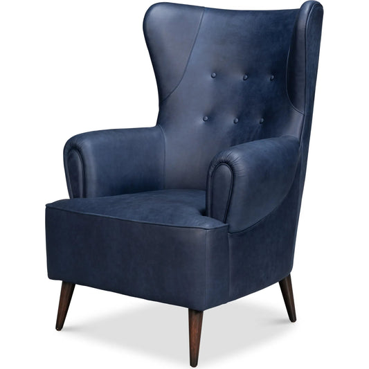 Hightower Distilled Leather Chair by Sarreid Ltd. in blue. Made from leather in a traditional style.