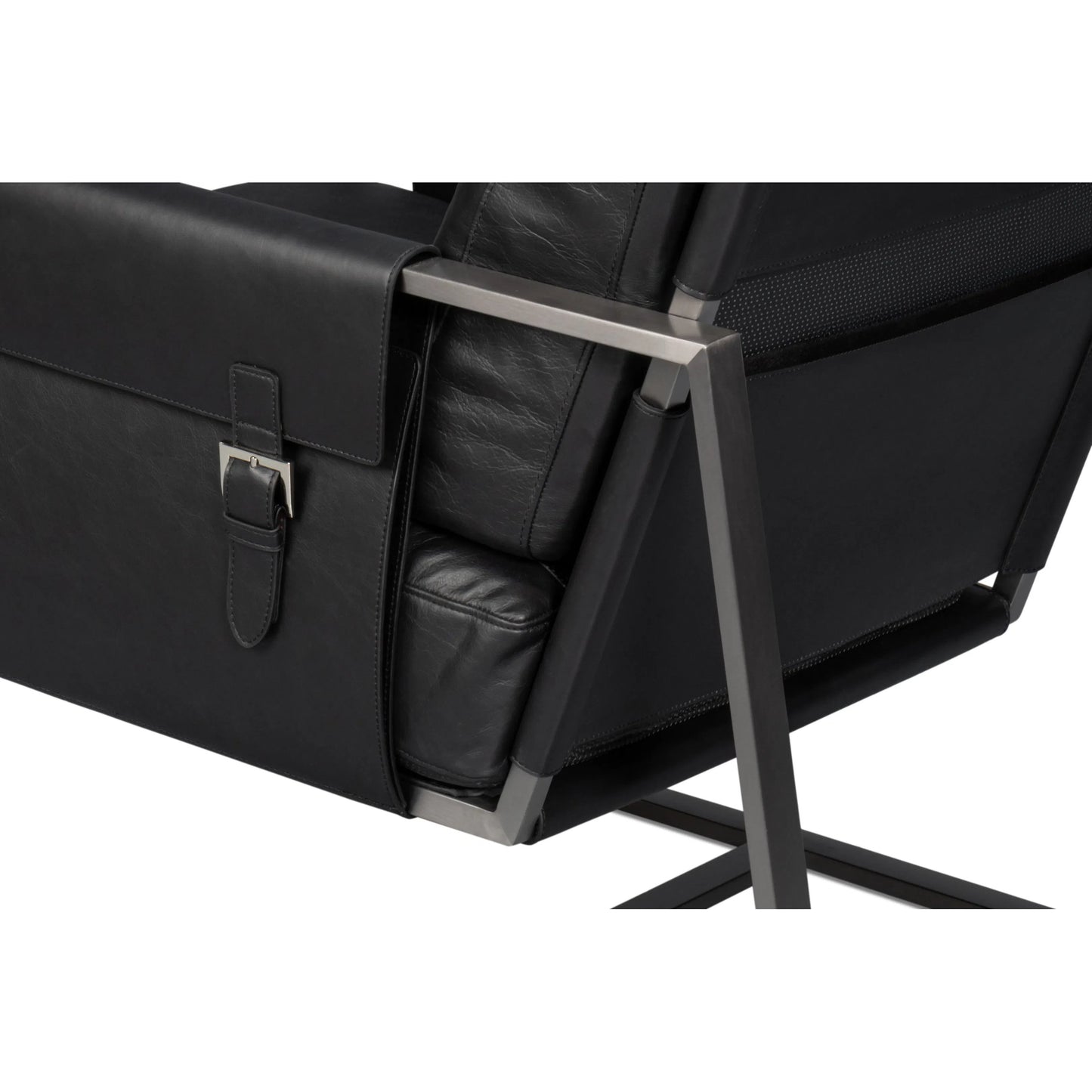 006 SI-2238619 | Additional Silo | Edmonds Distilled Leather Chair by Sarreid Ltd. in onyx black. Made from leather, iron in a unique style.