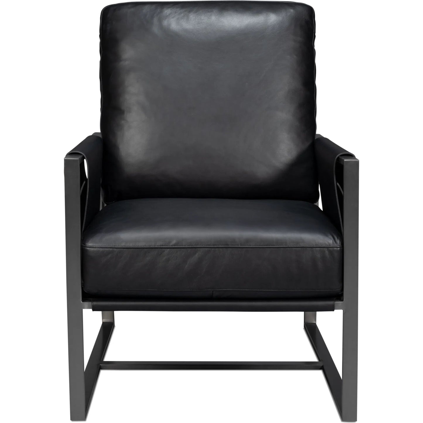 004 SI-2238619 | Additional Silo | Edmonds Distilled Leather Chair by Sarreid Ltd. in onyx black. Made from leather, iron in a unique style.