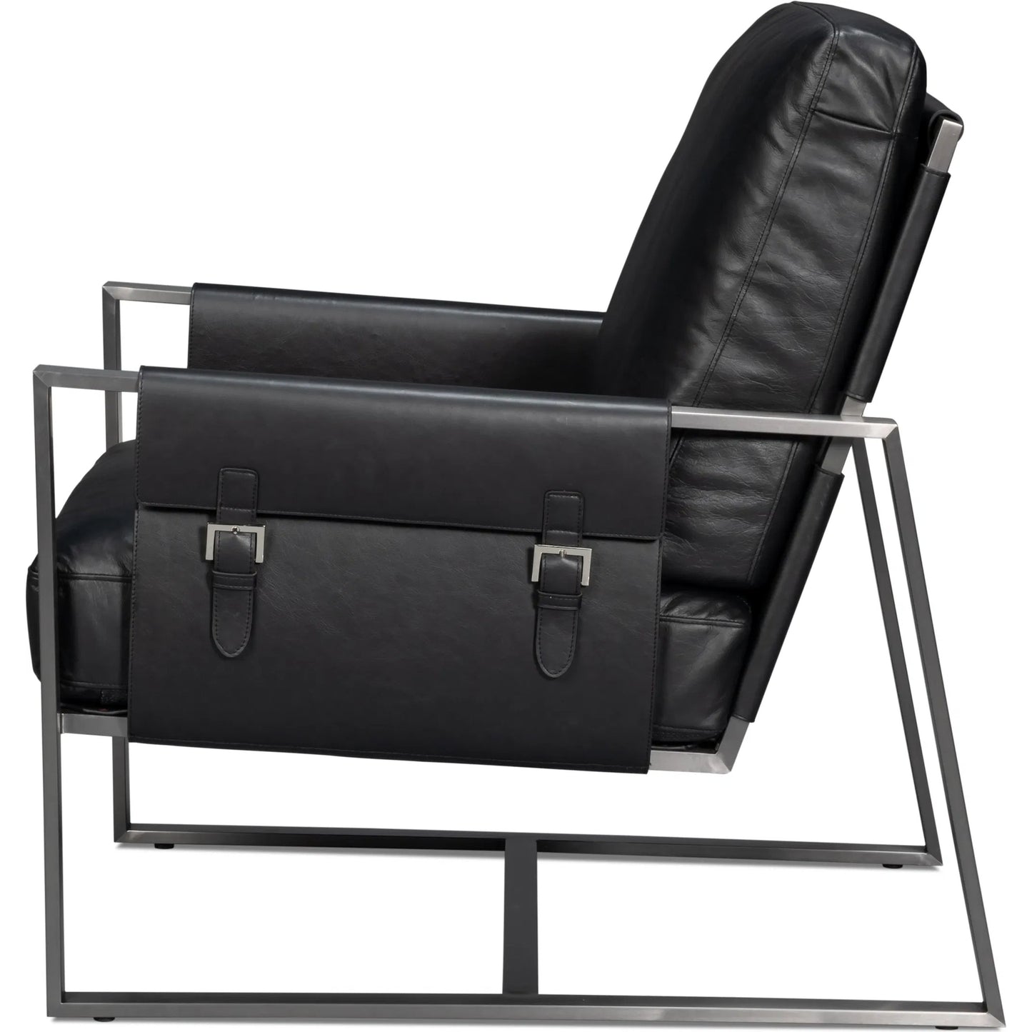 008 SI-2238619 | Additional Silo | Edmonds Distilled Leather Chair by Sarreid Ltd. in onyx black. Made from leather, iron in a unique style.