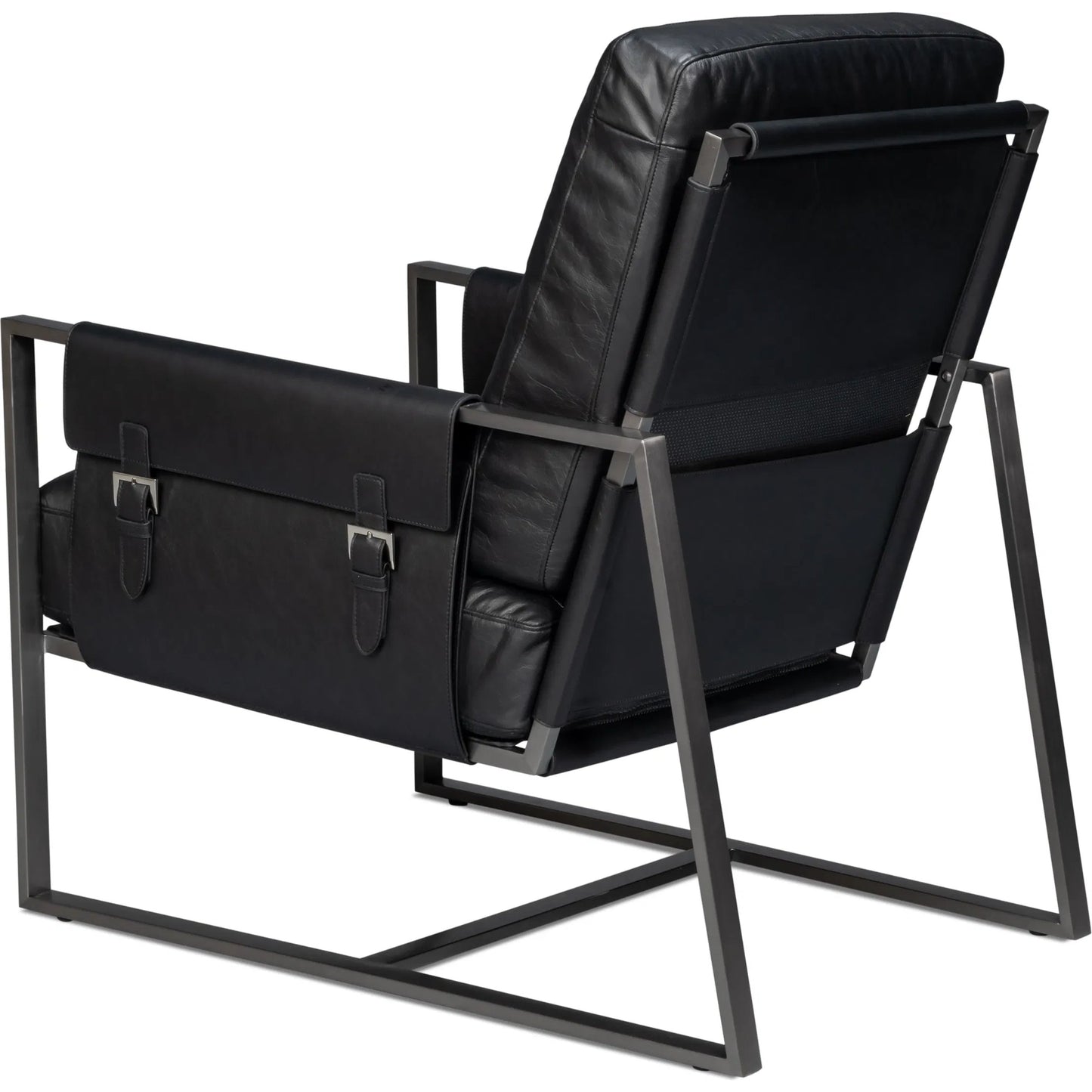 007 SI-2238619 | Additional Silo | Edmonds Distilled Leather Chair by Sarreid Ltd. in onyx black. Made from leather, iron in a unique style.