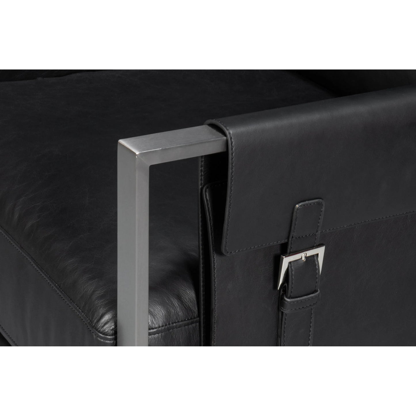 010 SI-2238619 | Additional Silo | Edmonds Distilled Leather Chair by Sarreid Ltd. in onyx black. Made from leather, iron in a unique style.