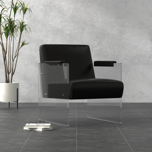 Holloway Armchair by Sarreid Ltd. in onyx black. Made from leather, acrylic in a modern style.