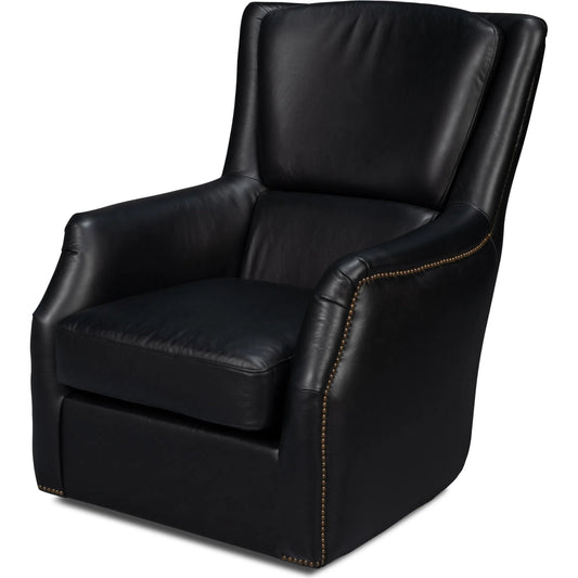 Baker Leather Swivel Chair by Sarreid Ltd.. Made from wood, nailhead, leather in a transitional style.