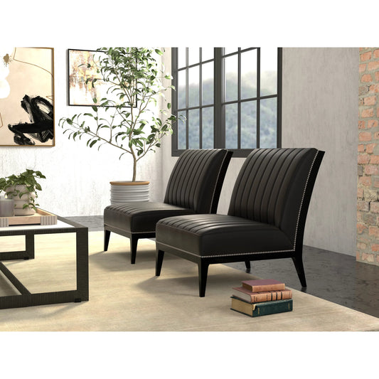 Agave Slipper Chair by Sarreid Ltd. in onyx black. Made from leather in a traditional style.