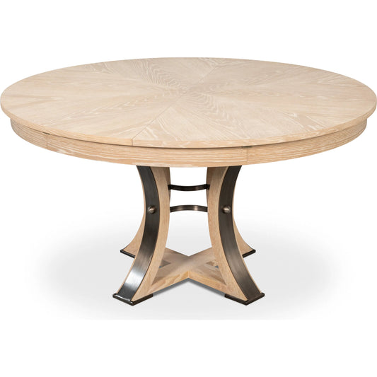 Tower Jupe Dining Table by Sarreid Ltd.. Made from oak, textured iron in a transitional style.