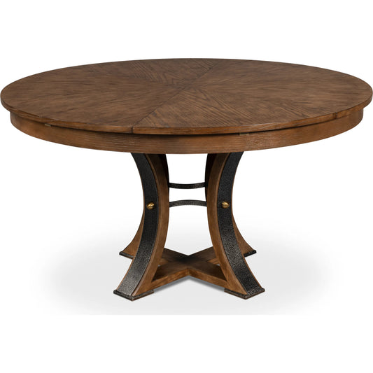 Tower Jupe Dining Table by Sarreid Ltd.. Made from oak, textured iron in a transitional style.