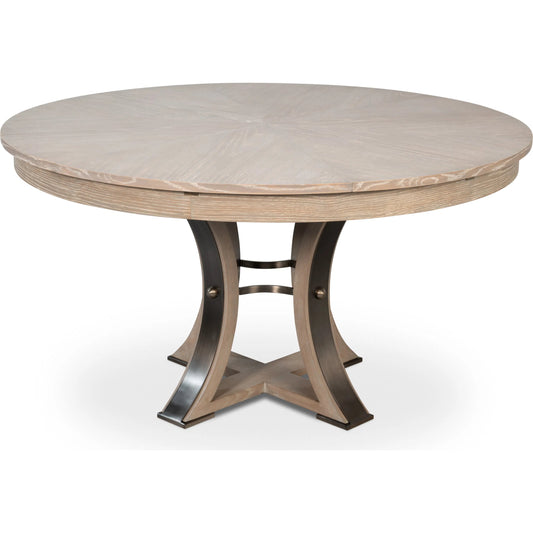 Tower Jupe Dining Table by Sarreid Ltd.. Made from oak, textured iron in a transitional style.