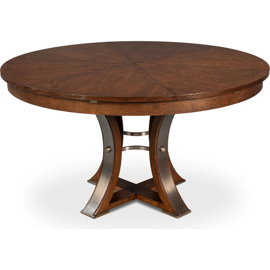 Tower Jupe Dining Table by Sarreid Ltd.. Made from oak, textured iron in a transitional style.