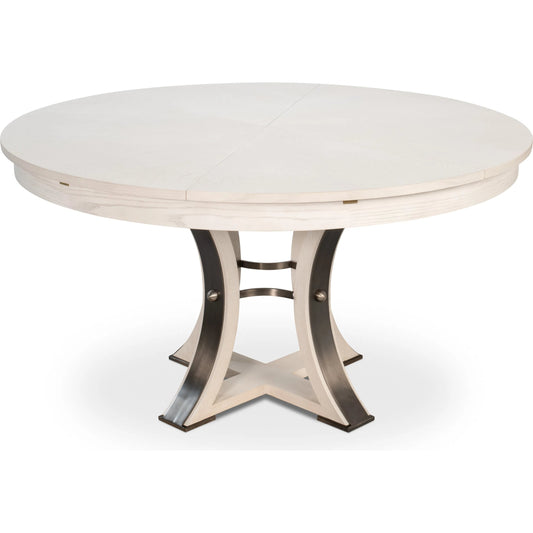 Tower Jupe Dining Table by Sarreid Ltd.. Made from oak, textured iron in a transitional style.