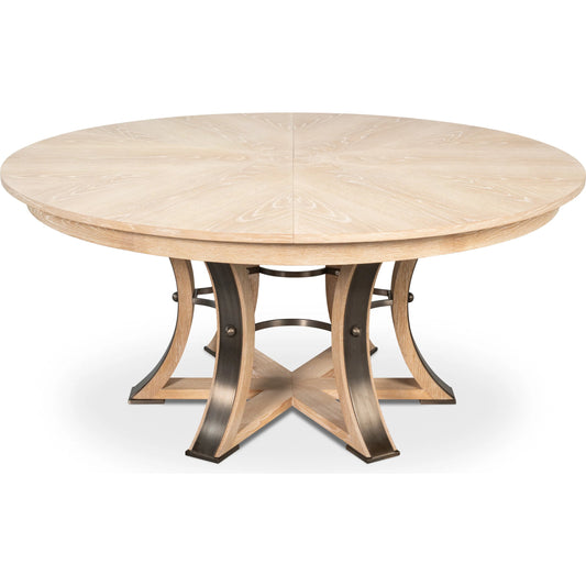 Tower Jupe Dining Table by Sarreid Ltd.. Made from oak, textured iron in a transitional style.